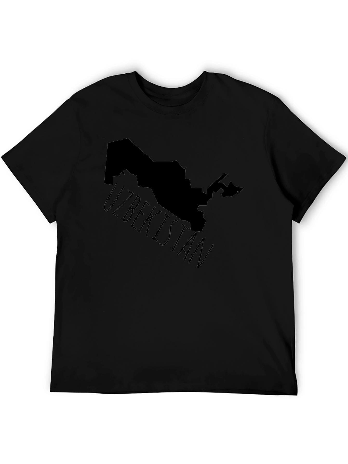 Uzbekistan Map Graphic Tee - Black Cotton T-Shirt