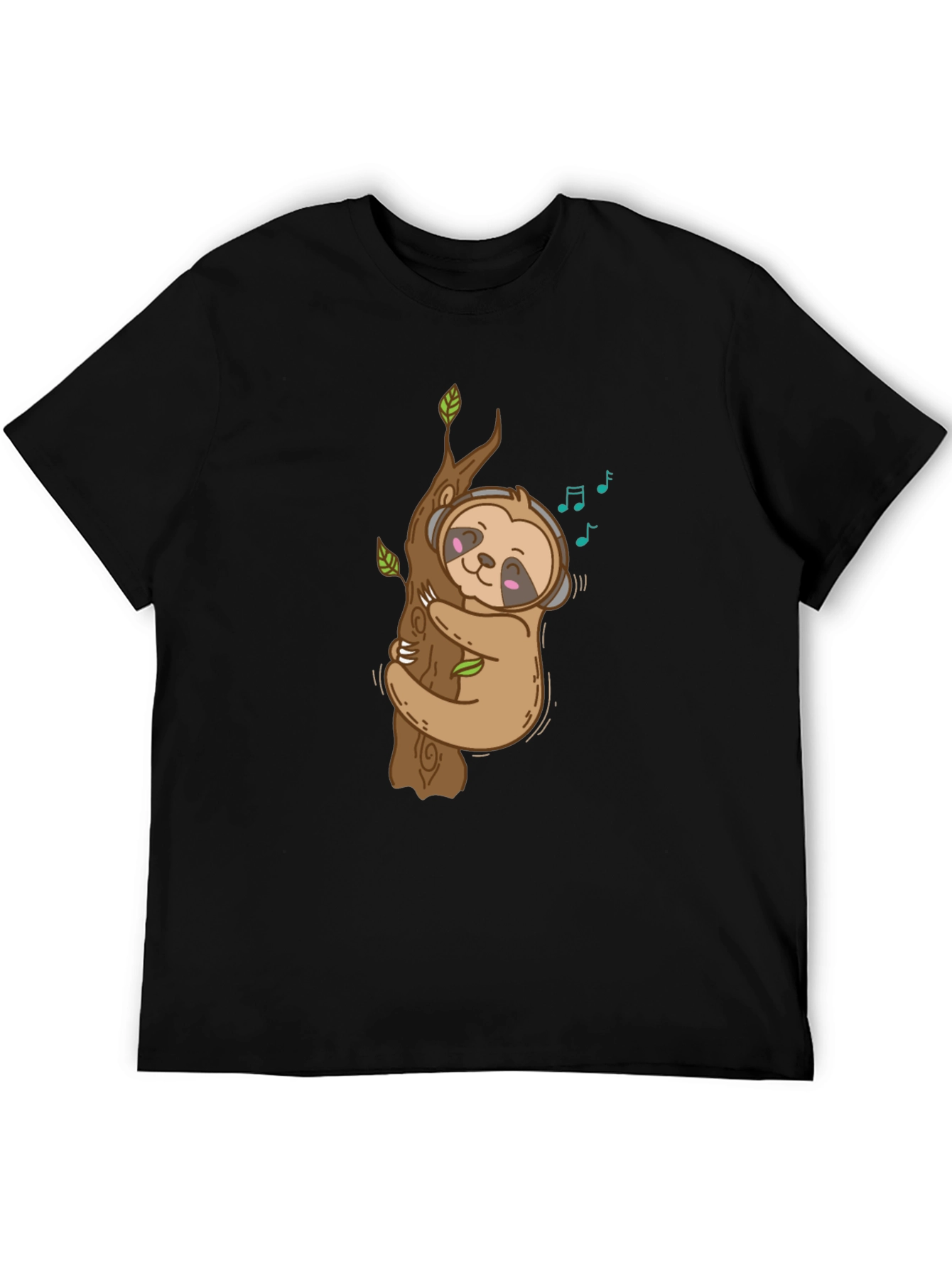 Sloth Music Lover Black T-Shirt