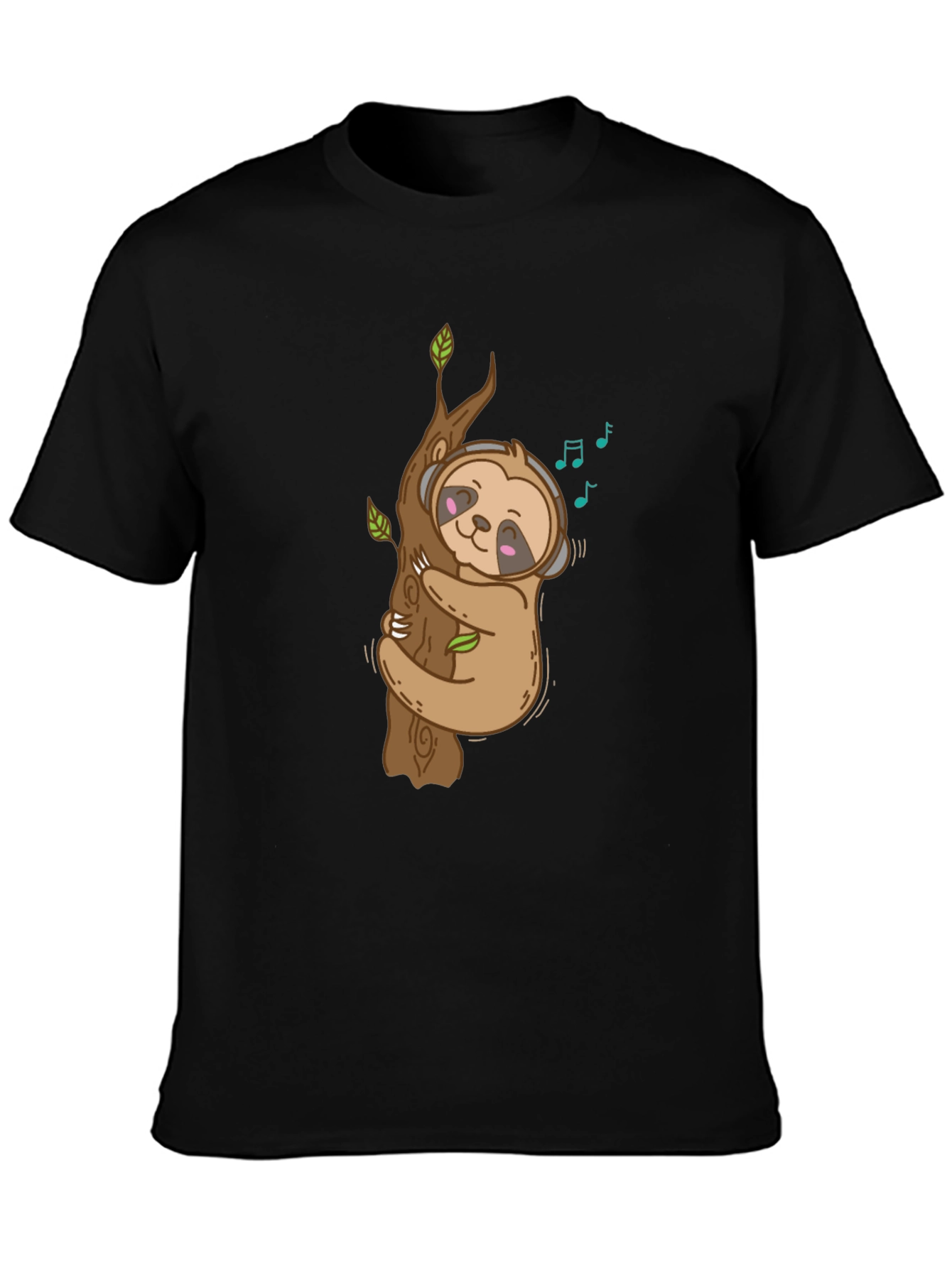 Sloth Music Lover Black T-Shirt