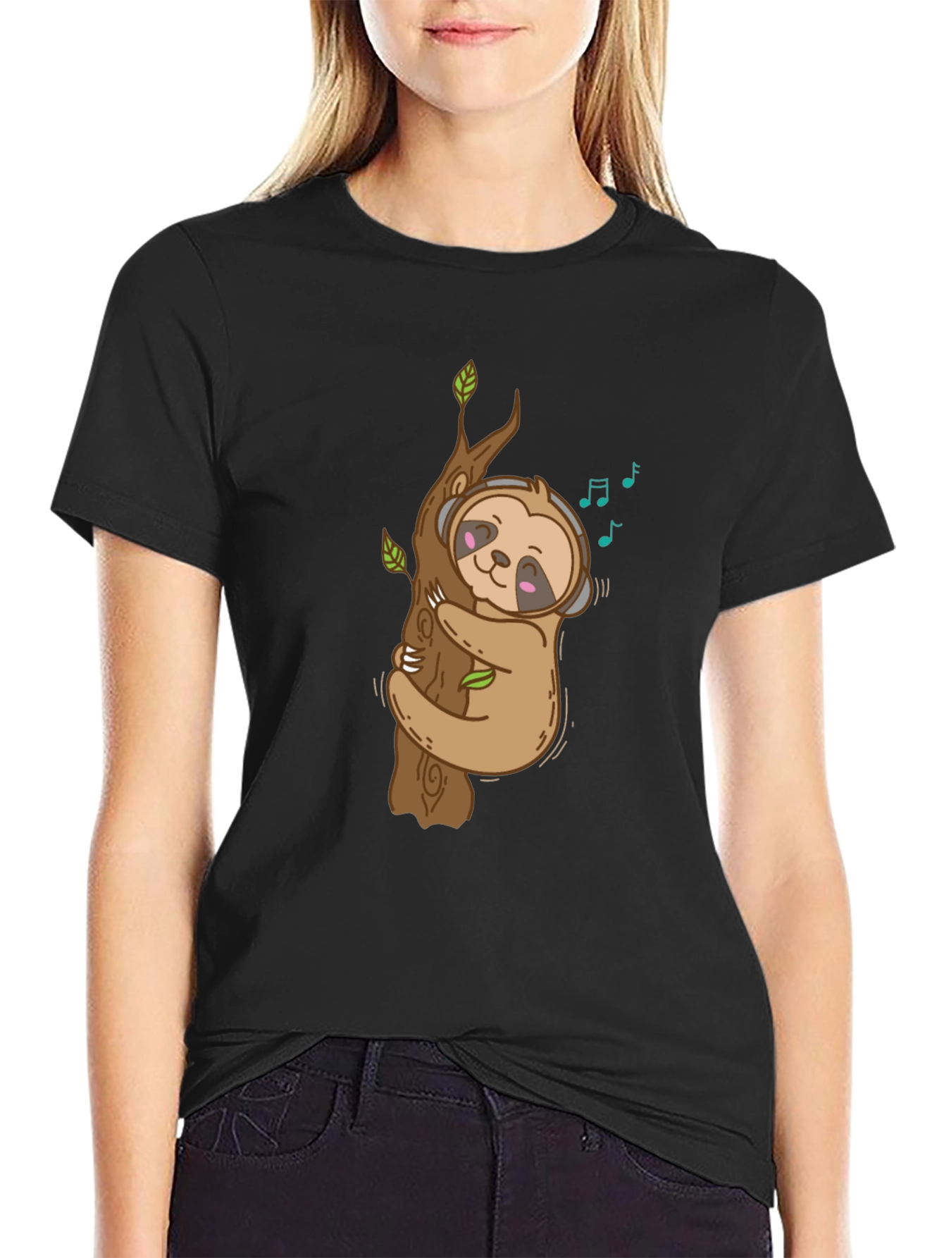 Sloth Music Lover Black T-Shirt