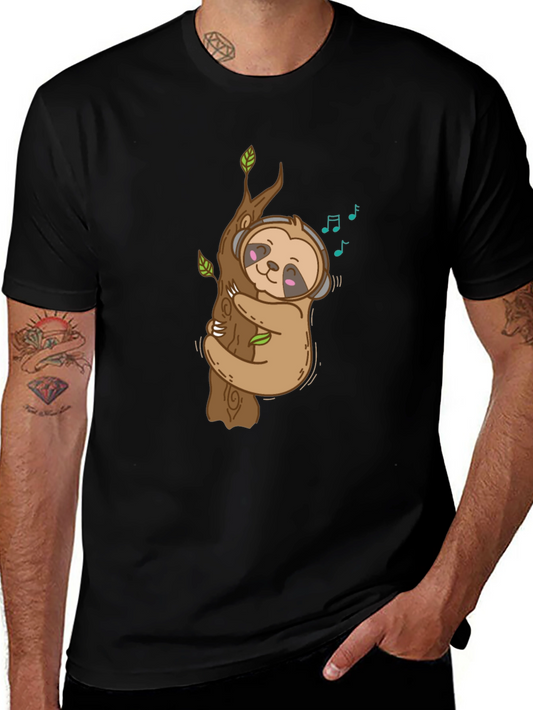 Sloth Music Lover Black T-Shirt