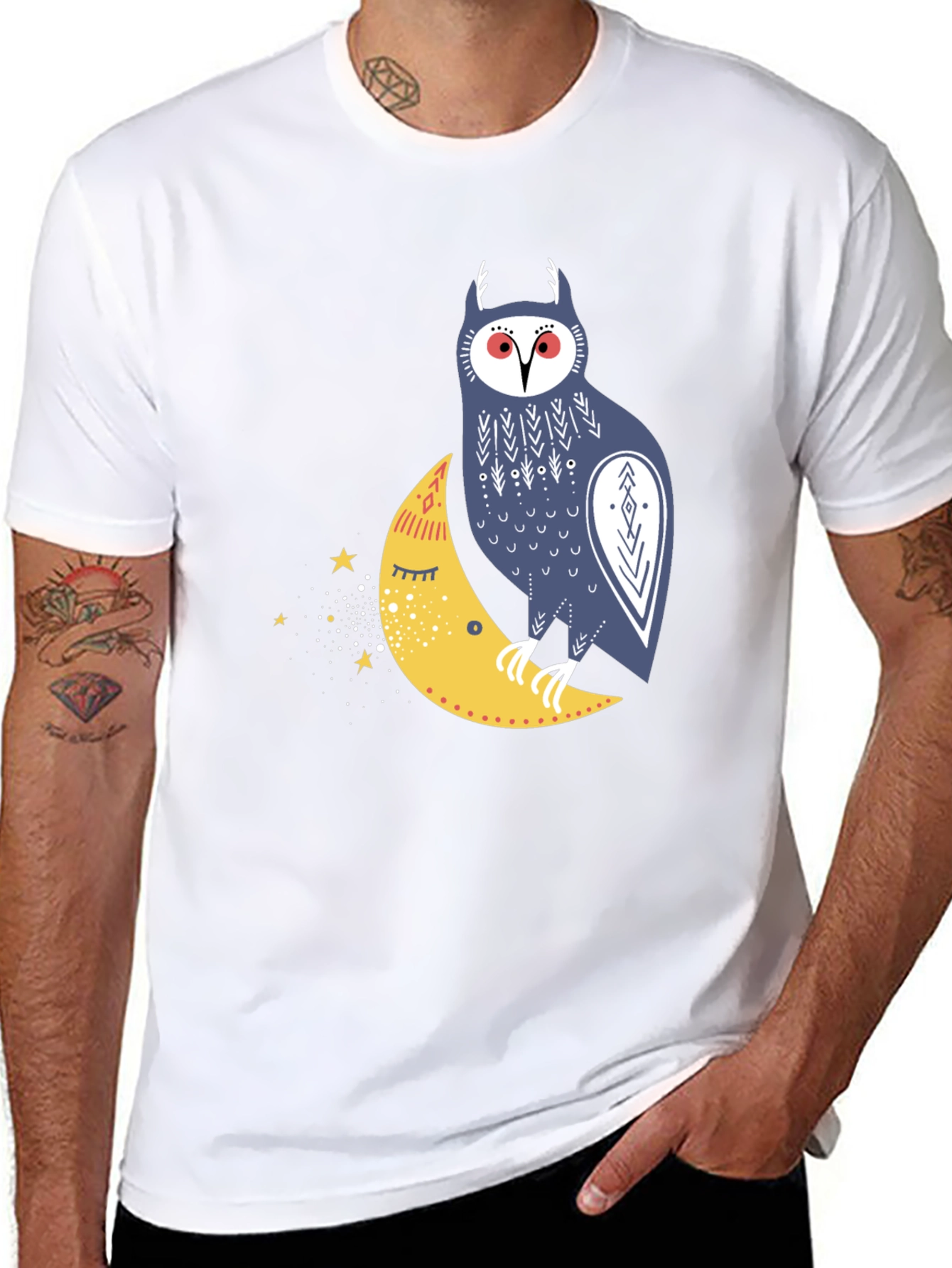 Owl on Moon Graphic Tee - Black Cotton T-Shirt