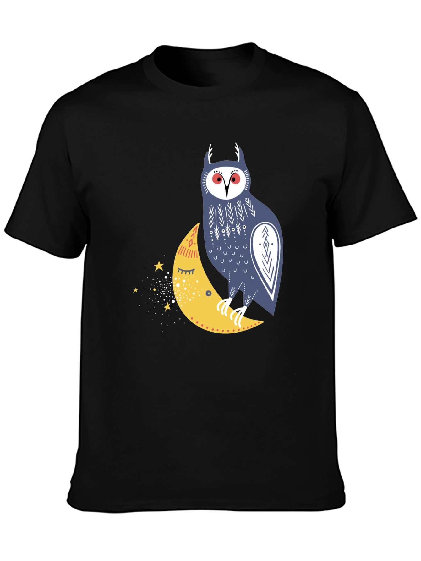 Owl on Moon Graphic Tee - Black Cotton T-Shirt