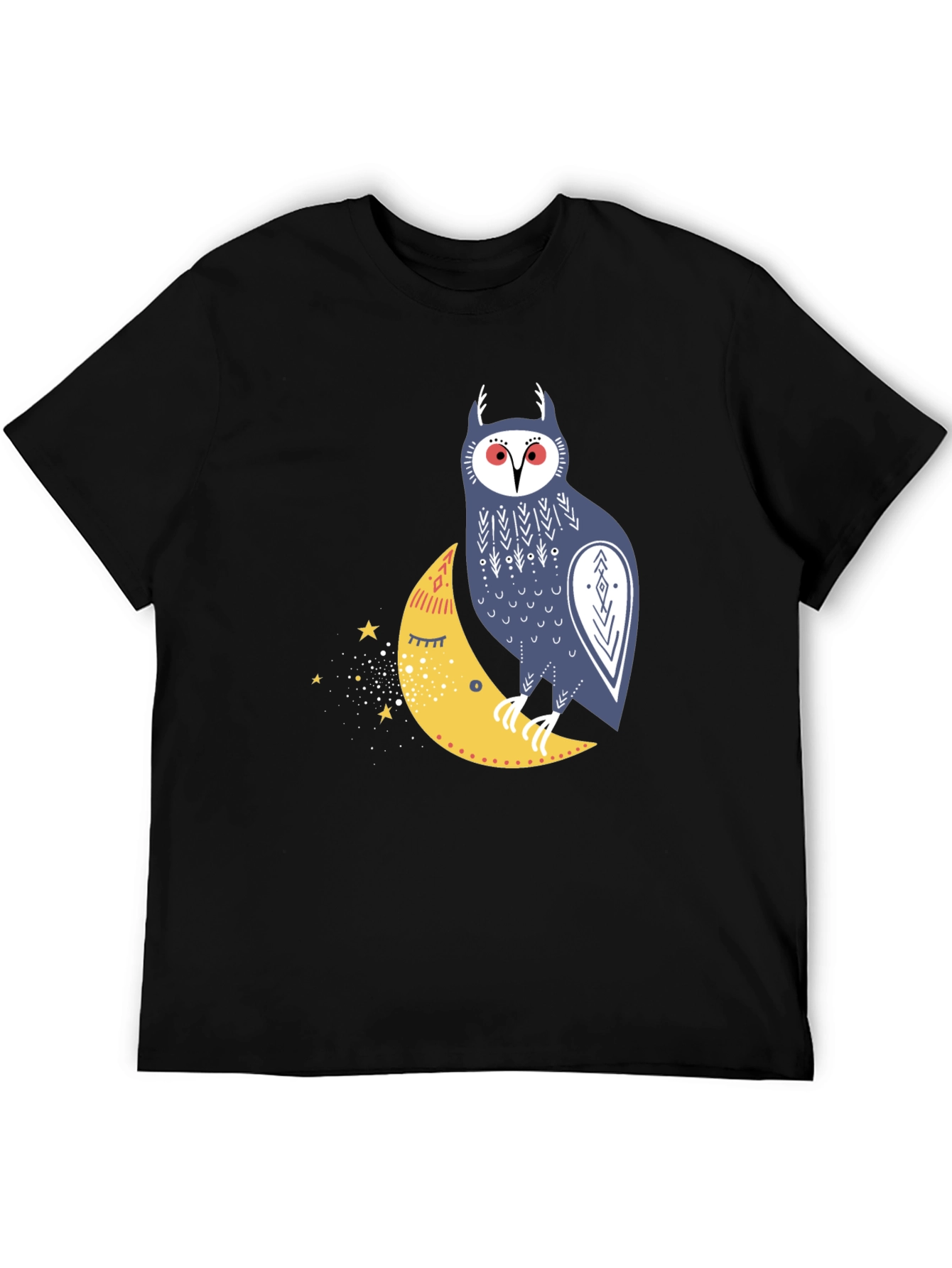 Owl on Moon Graphic Tee - Black Cotton T-Shirt