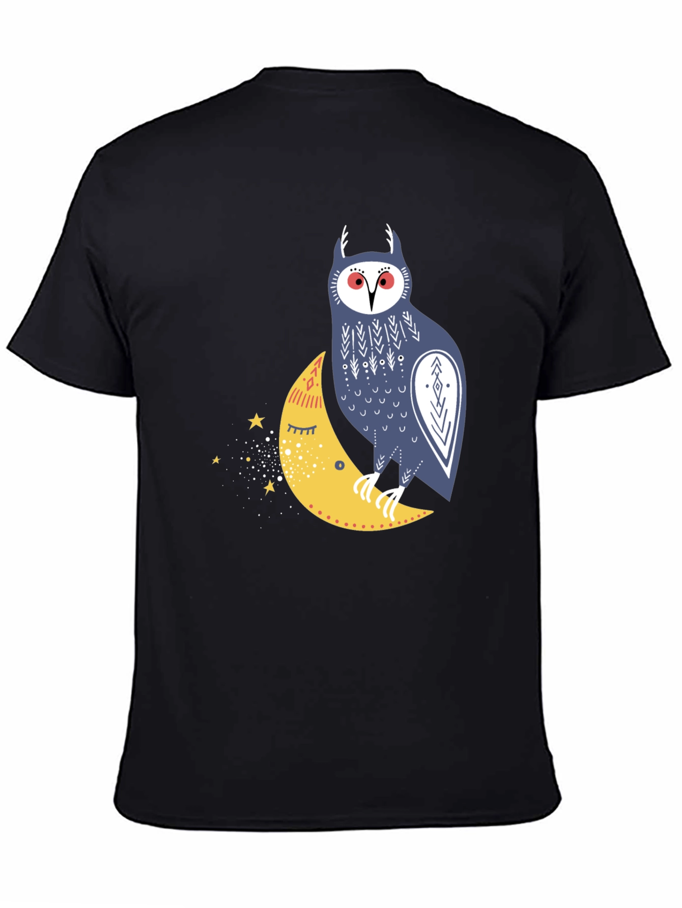 Owl on Moon Graphic Tee - Black Cotton T-Shirt