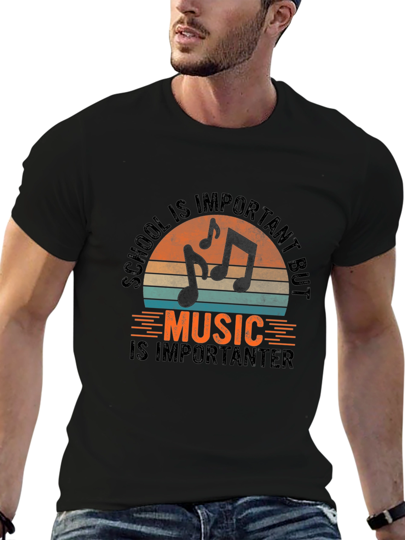 Music Is Importanter Black Graphic Tee