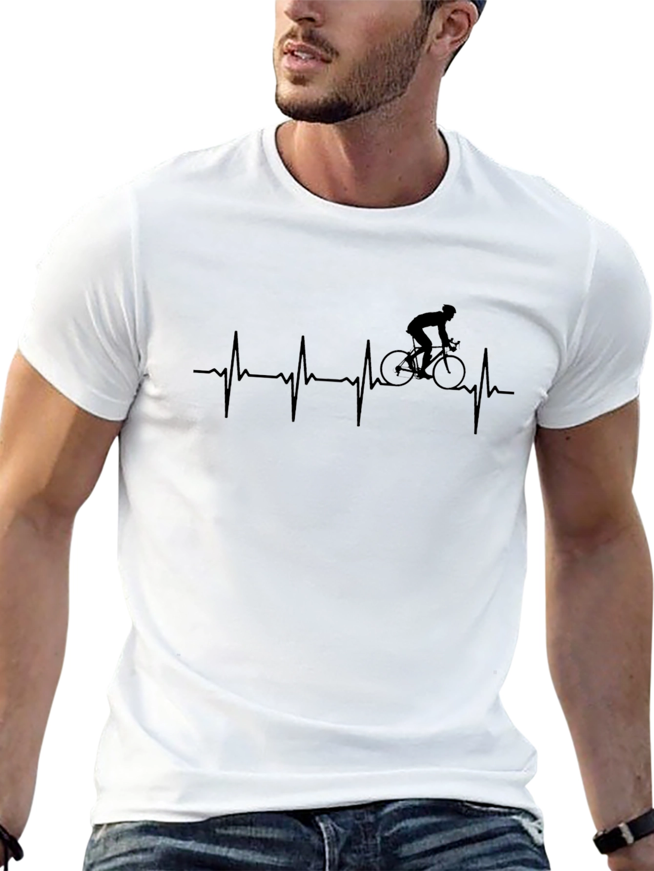 Cycling Heartbeat Graphic Tee - Black Cotton T-Shirt