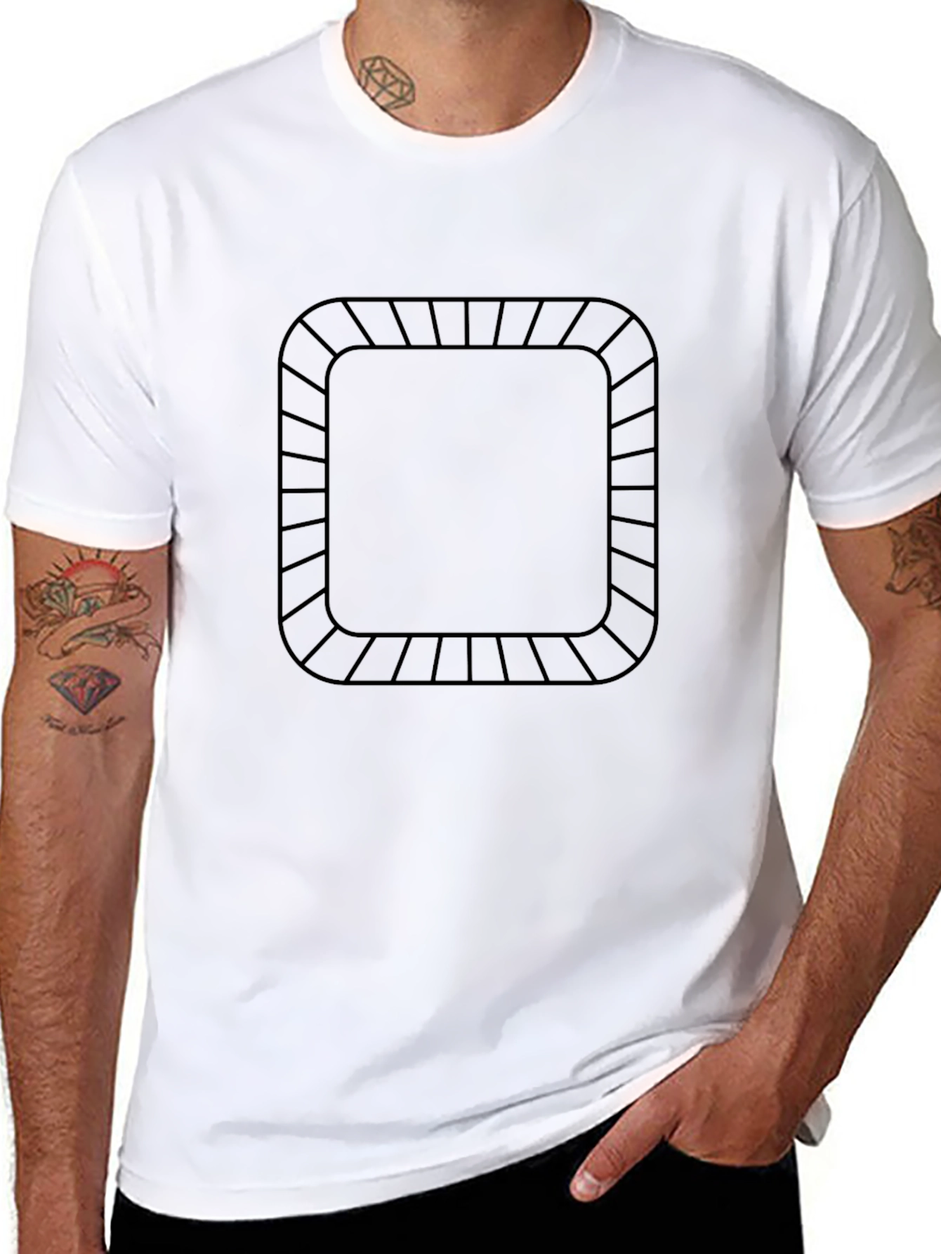 Modern Black Tee with Geometric Square Design