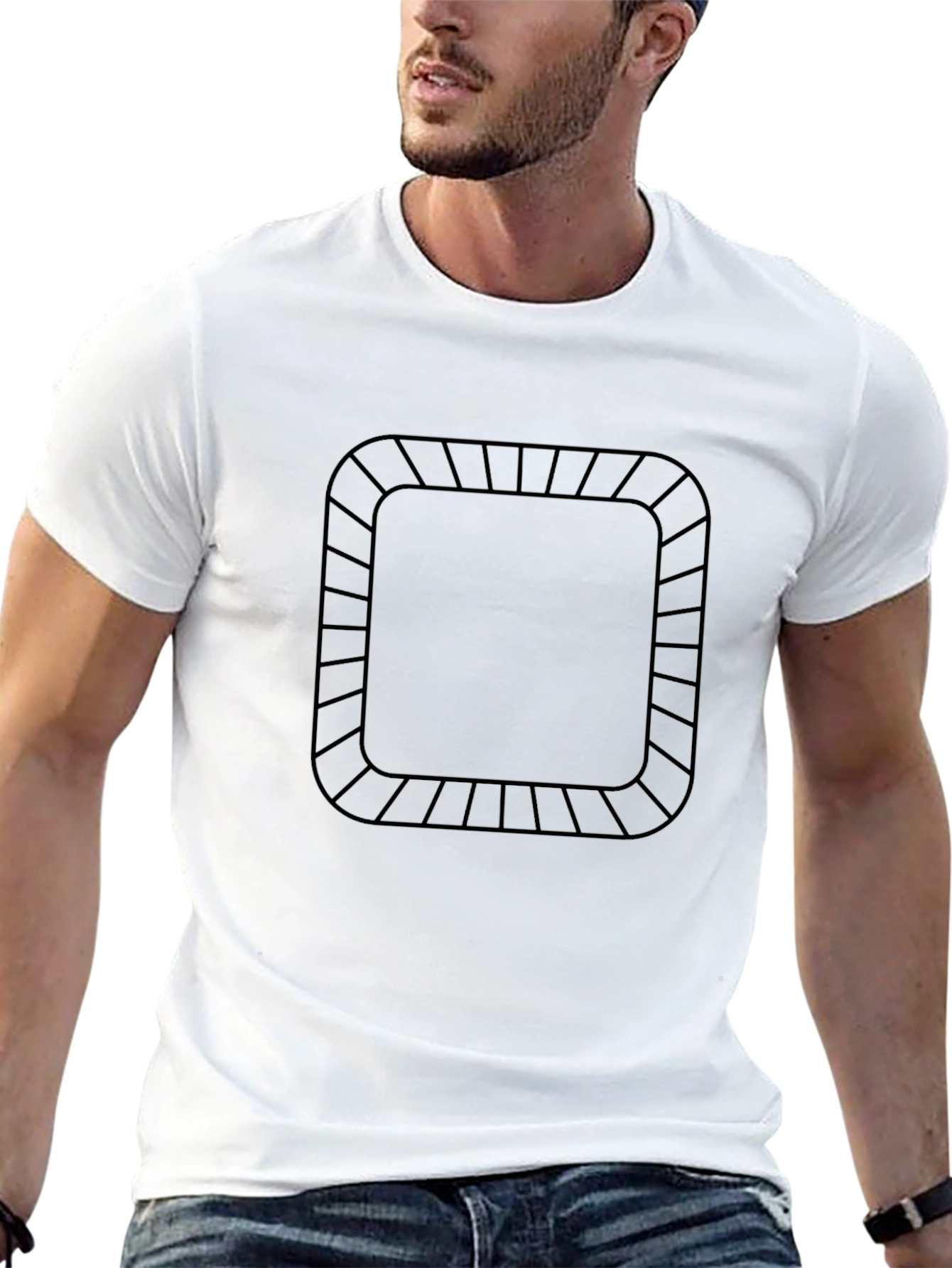 Modern Black Tee with Geometric Square Design