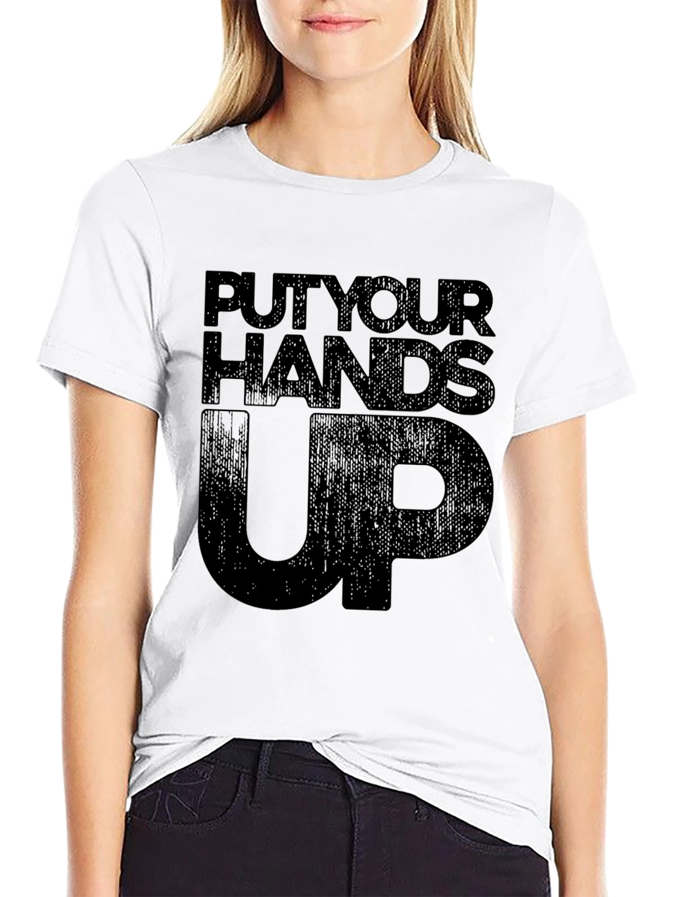 Put Your Hands Up Black Graphic Tee
