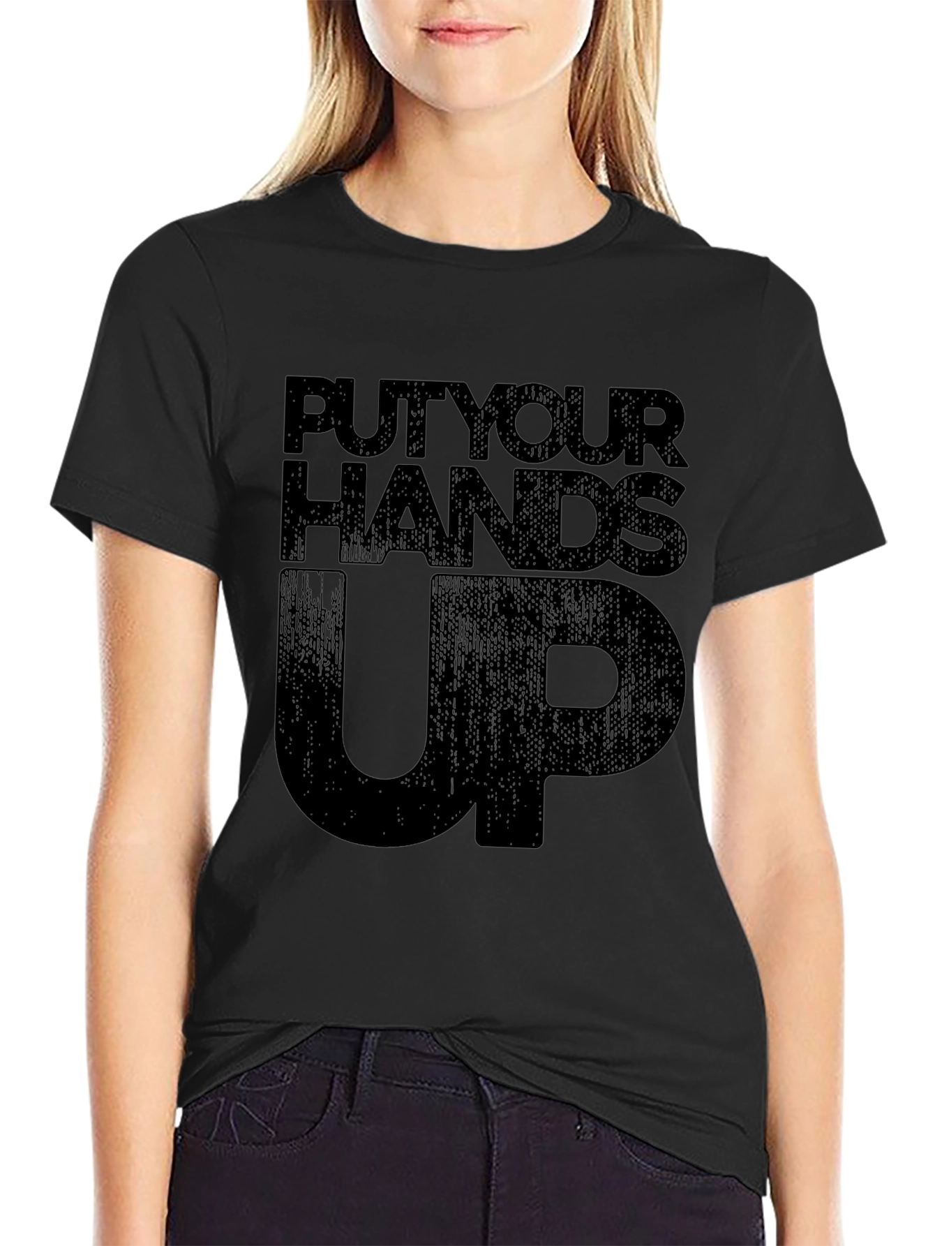 Put Your Hands Up Black Graphic Tee