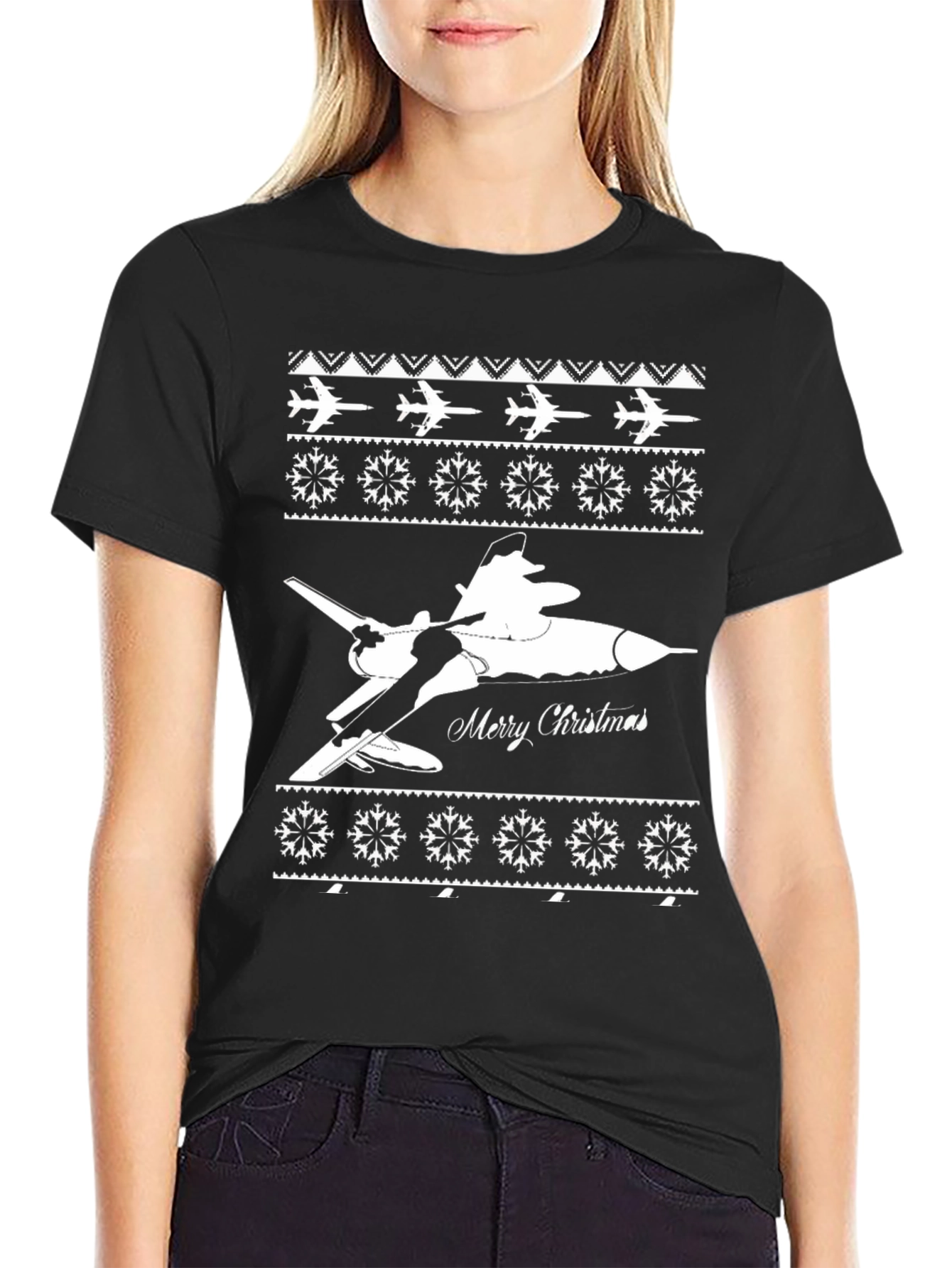 Military Jet Christmas Sweater Style T-Shirt