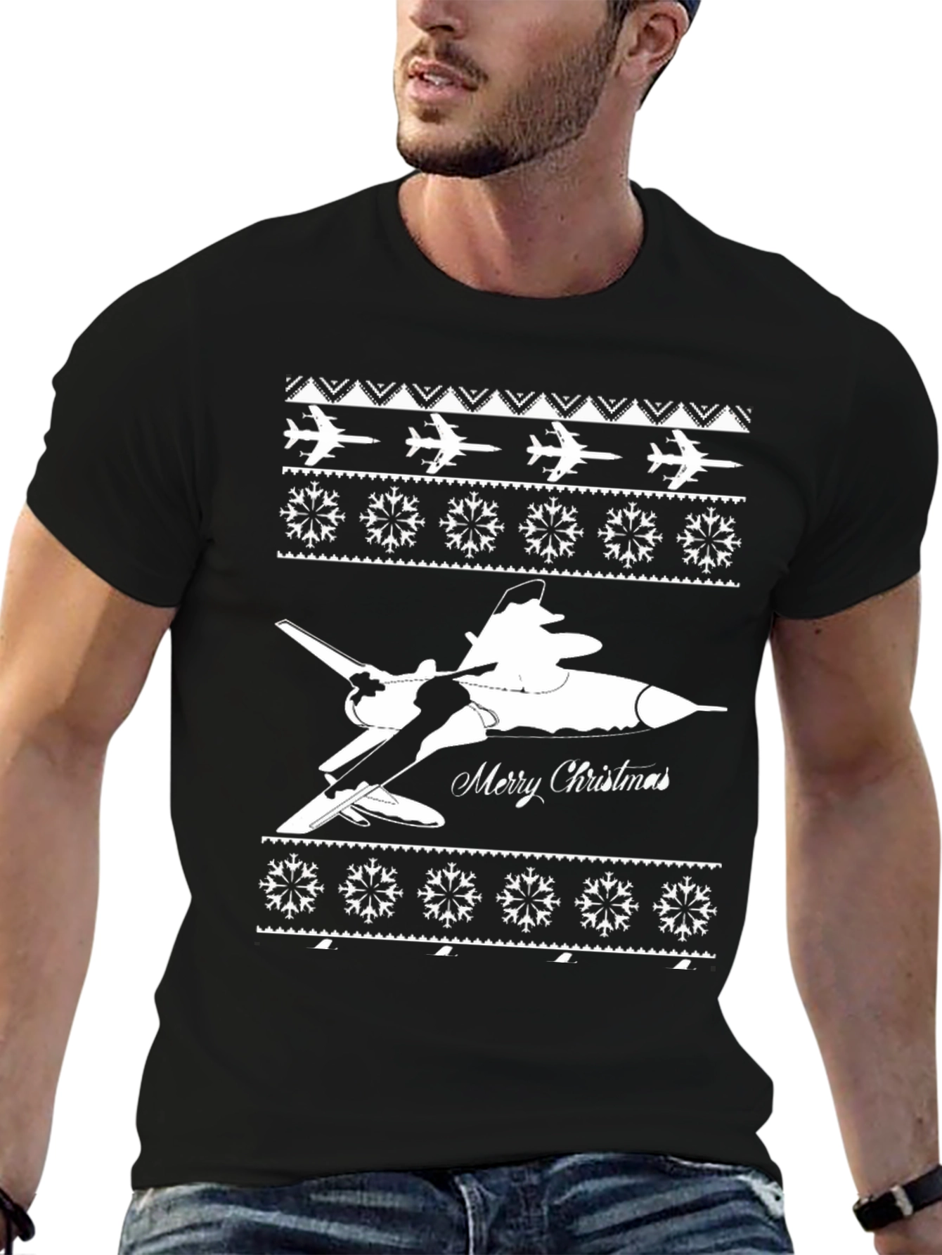 Military Jet Christmas Sweater Style T-Shirt