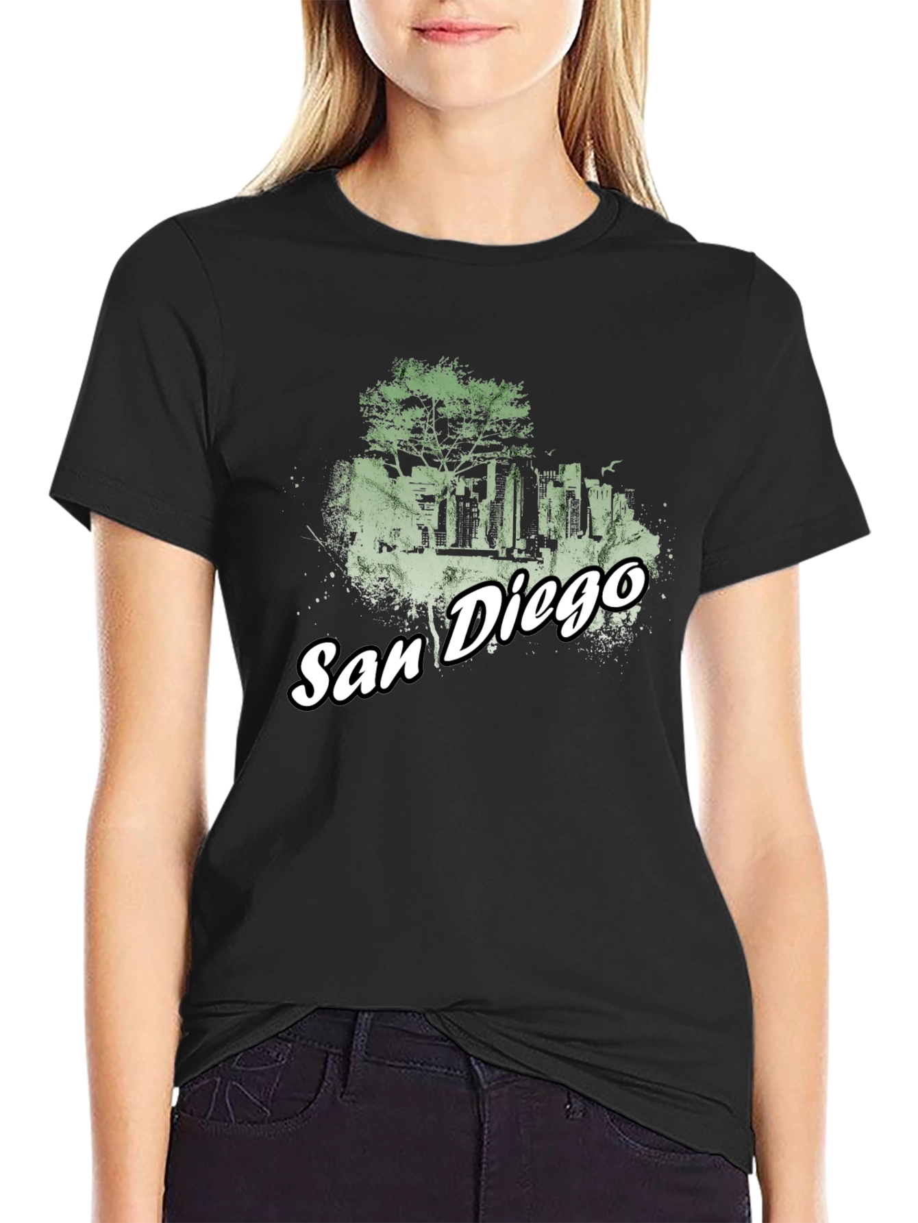 San Diego Skyline Graphic Tee - Black Cotton T-Shirt