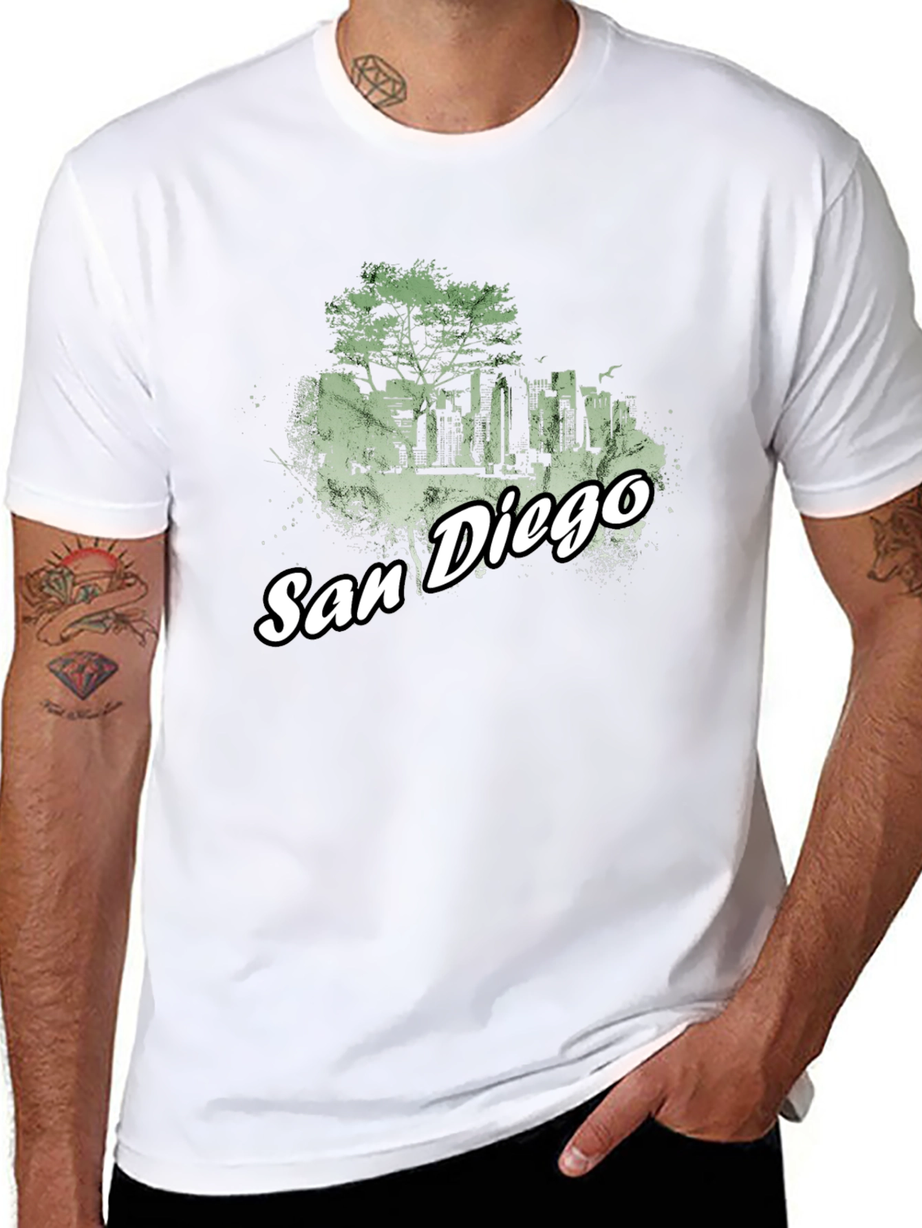 San Diego Skyline Graphic Tee - Black Cotton T-Shirt