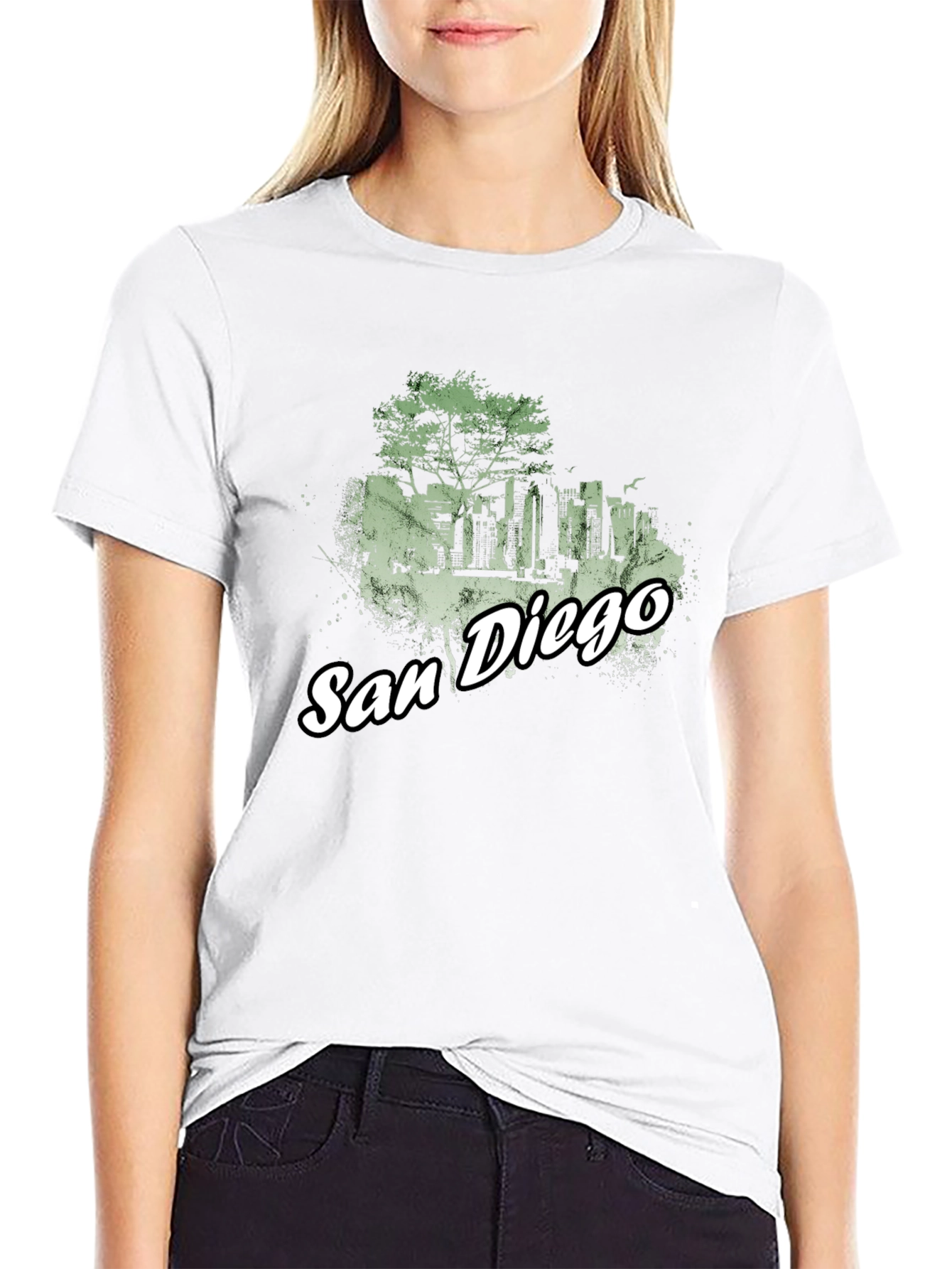 San Diego Skyline Graphic Tee - Black Cotton T-Shirt
