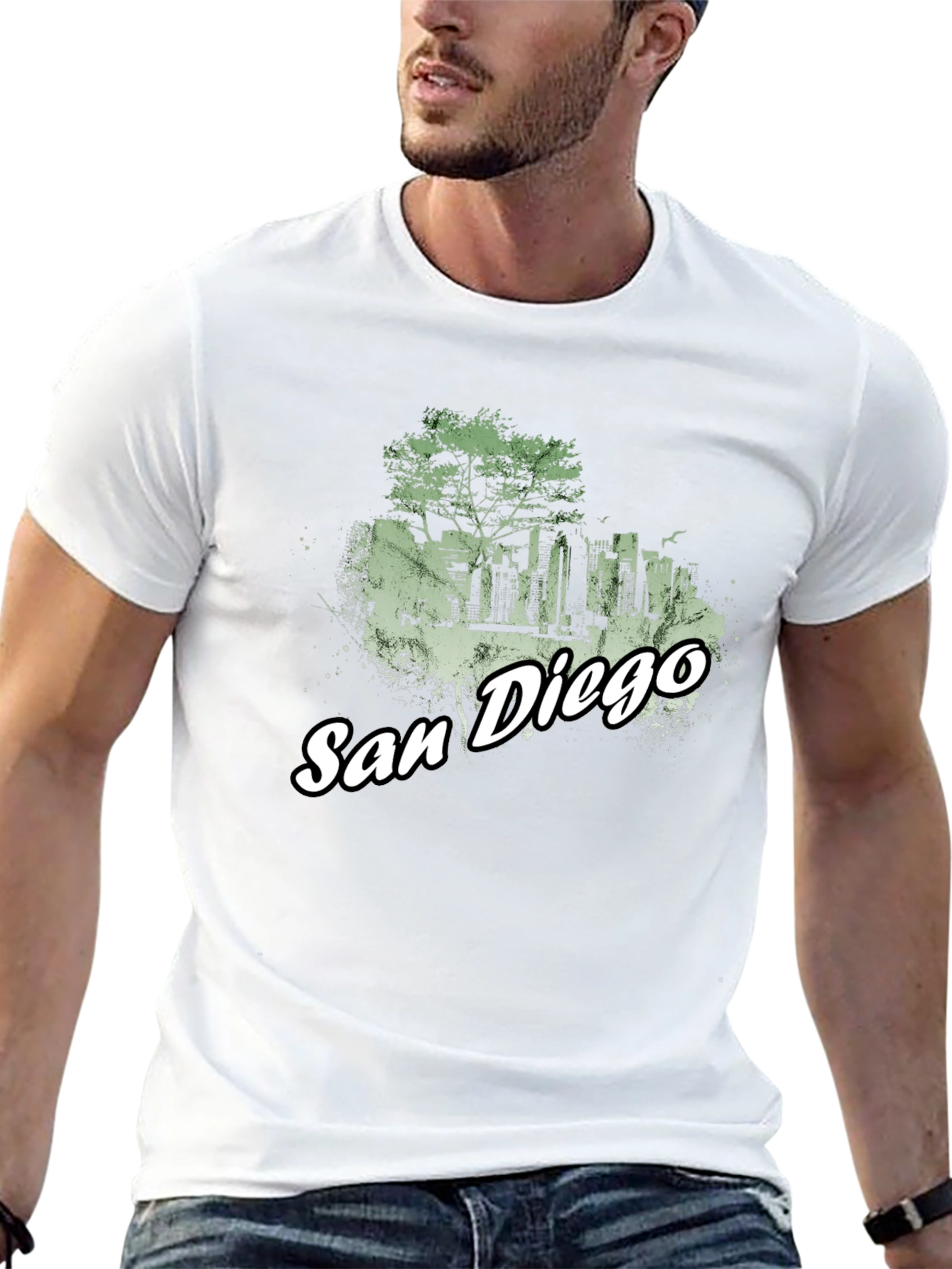 San Diego Skyline Graphic Tee - Black Cotton T-Shirt