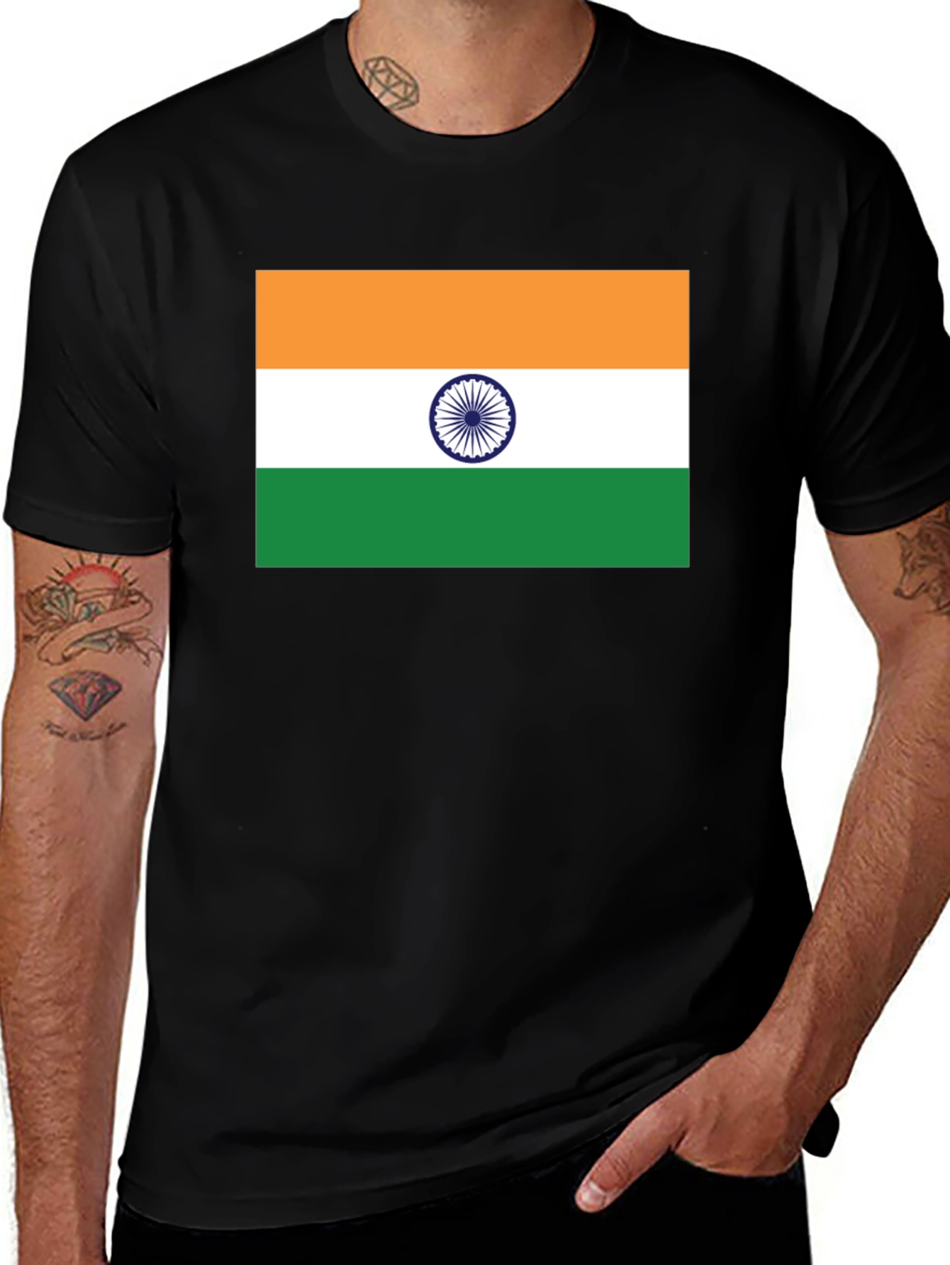 India Flag Graphic Tee - Black Cotton Blend