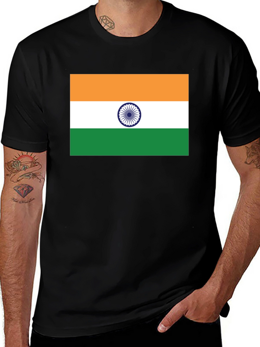 India Flag Graphic Tee - Black Cotton Blend