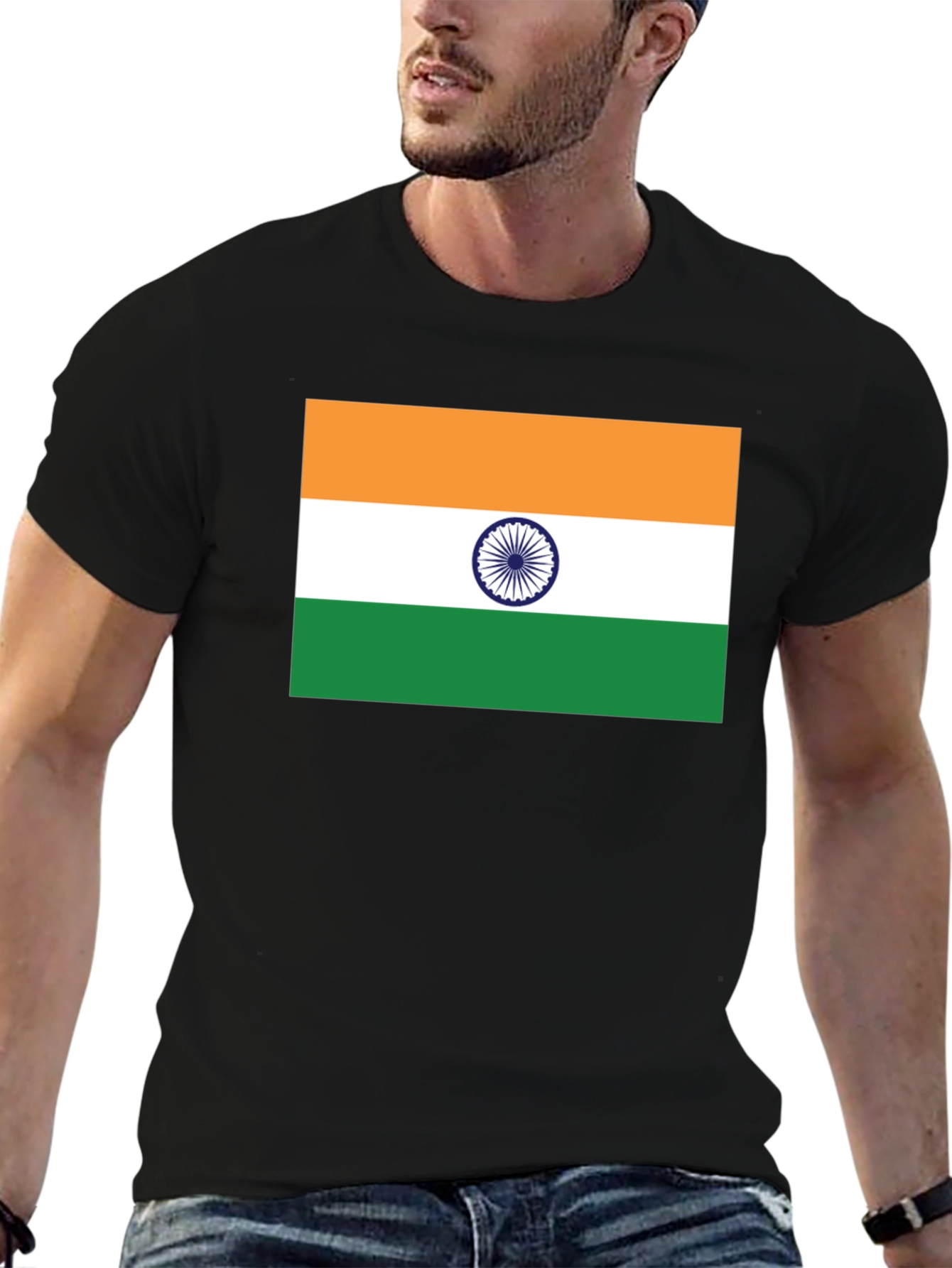India Flag Graphic Tee - Black Cotton Blend