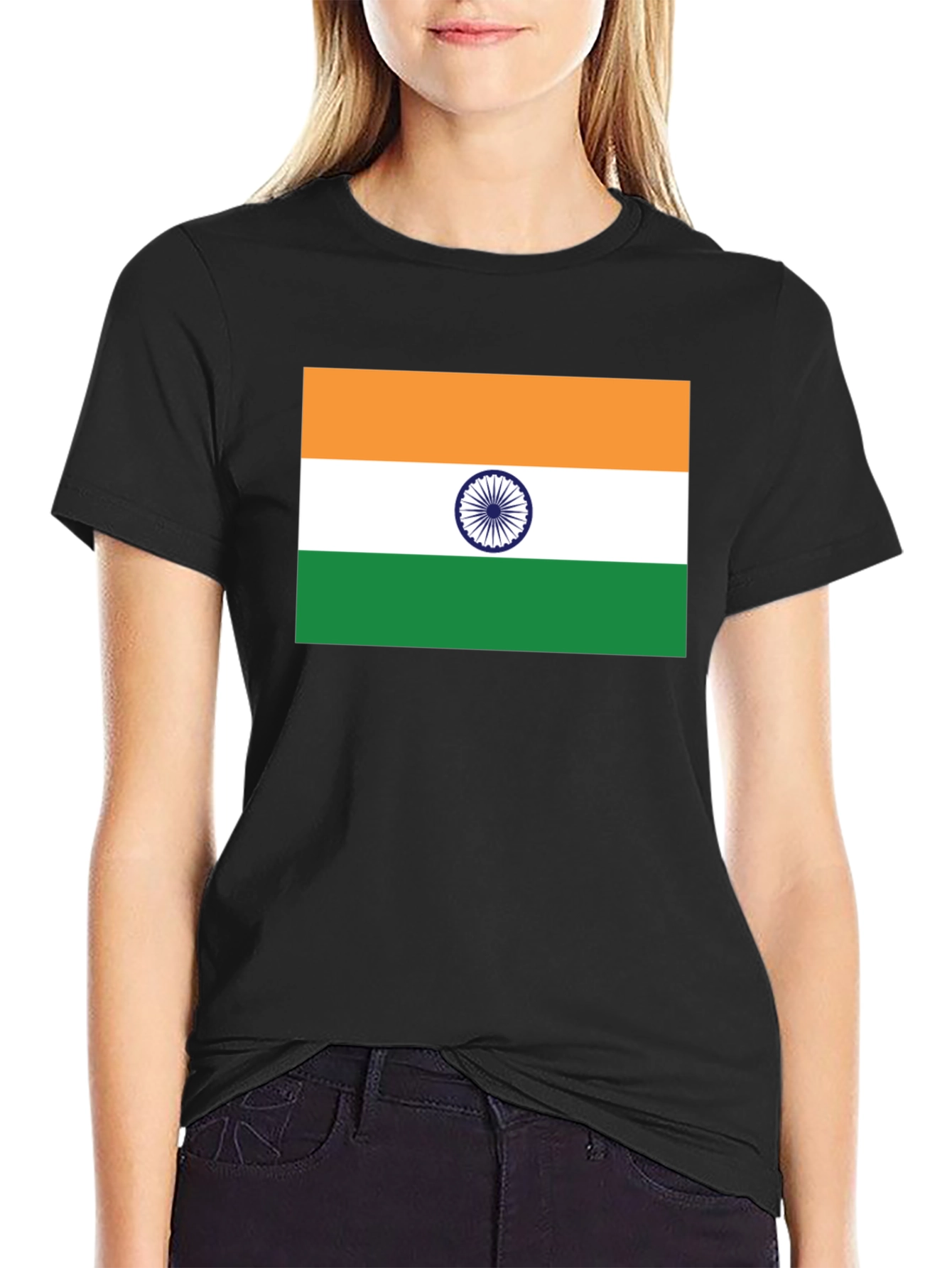 India Flag Graphic Tee - Black Cotton Blend