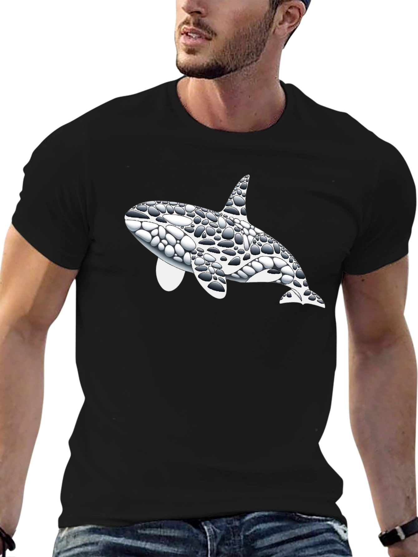 Orca Whale Pebble Print Black T-Shirt