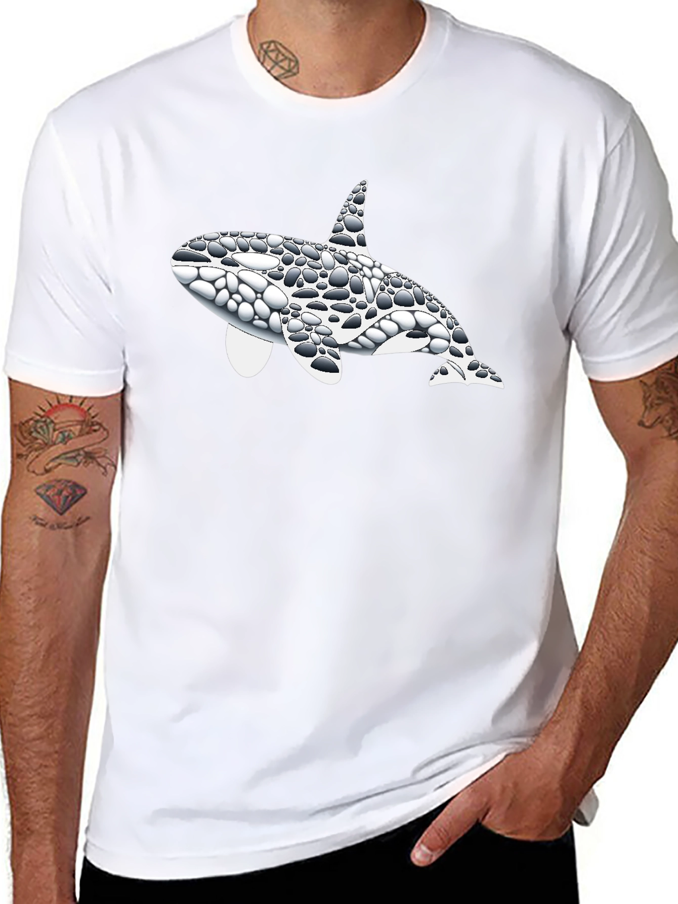 Orca Whale Pebble Print Black T-Shirt