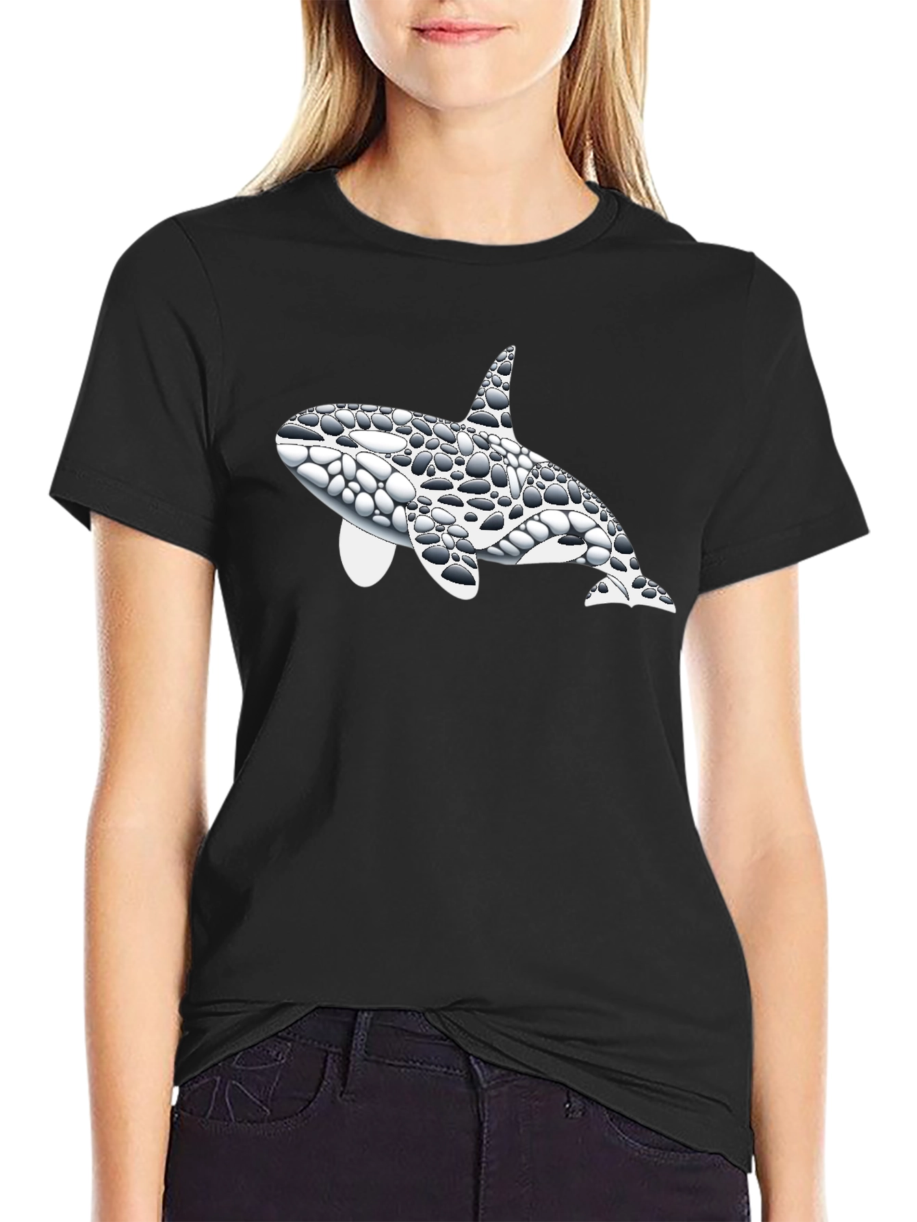Orca Whale Pebble Print Black T-Shirt