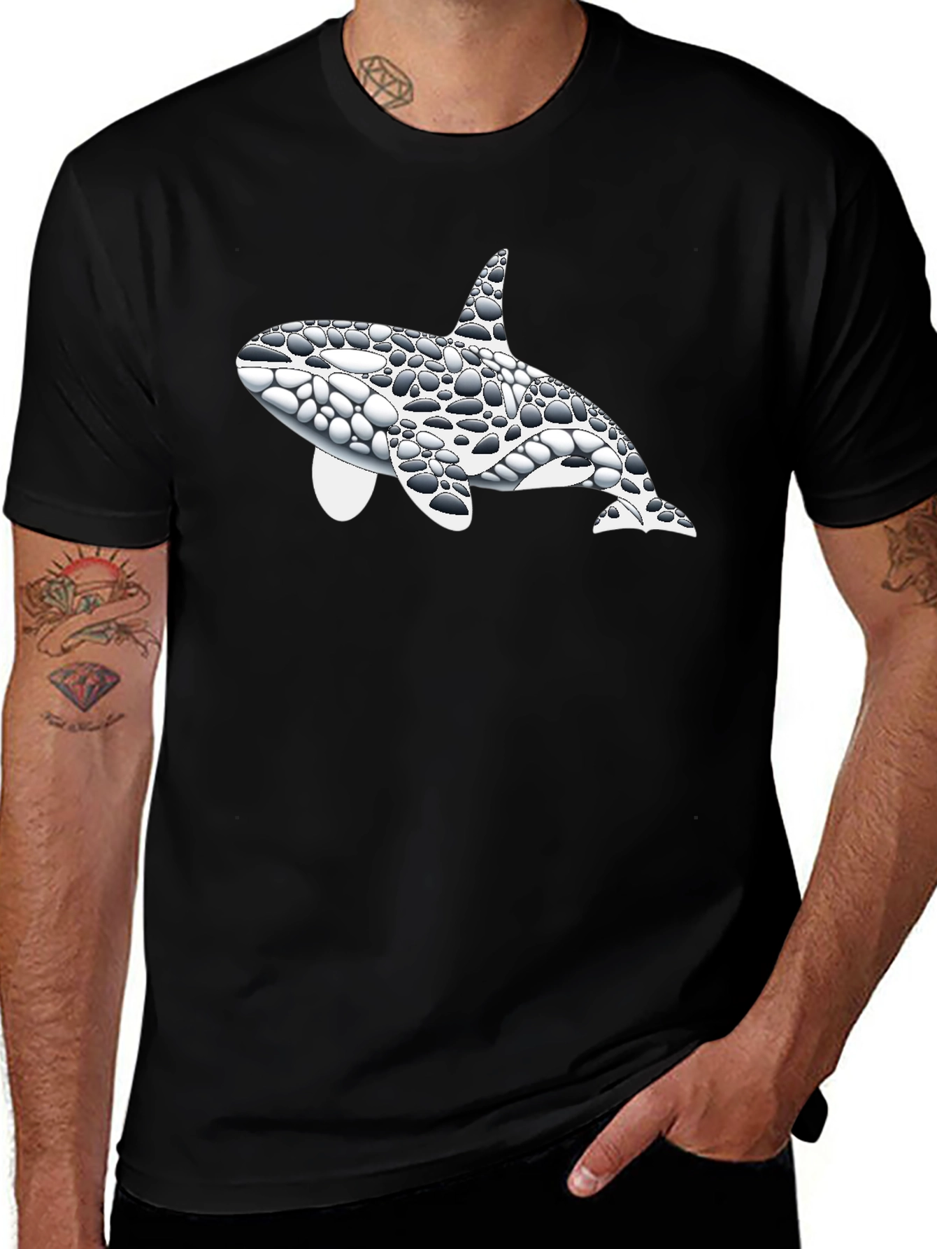 Orca Whale Pebble Print Black T-Shirt