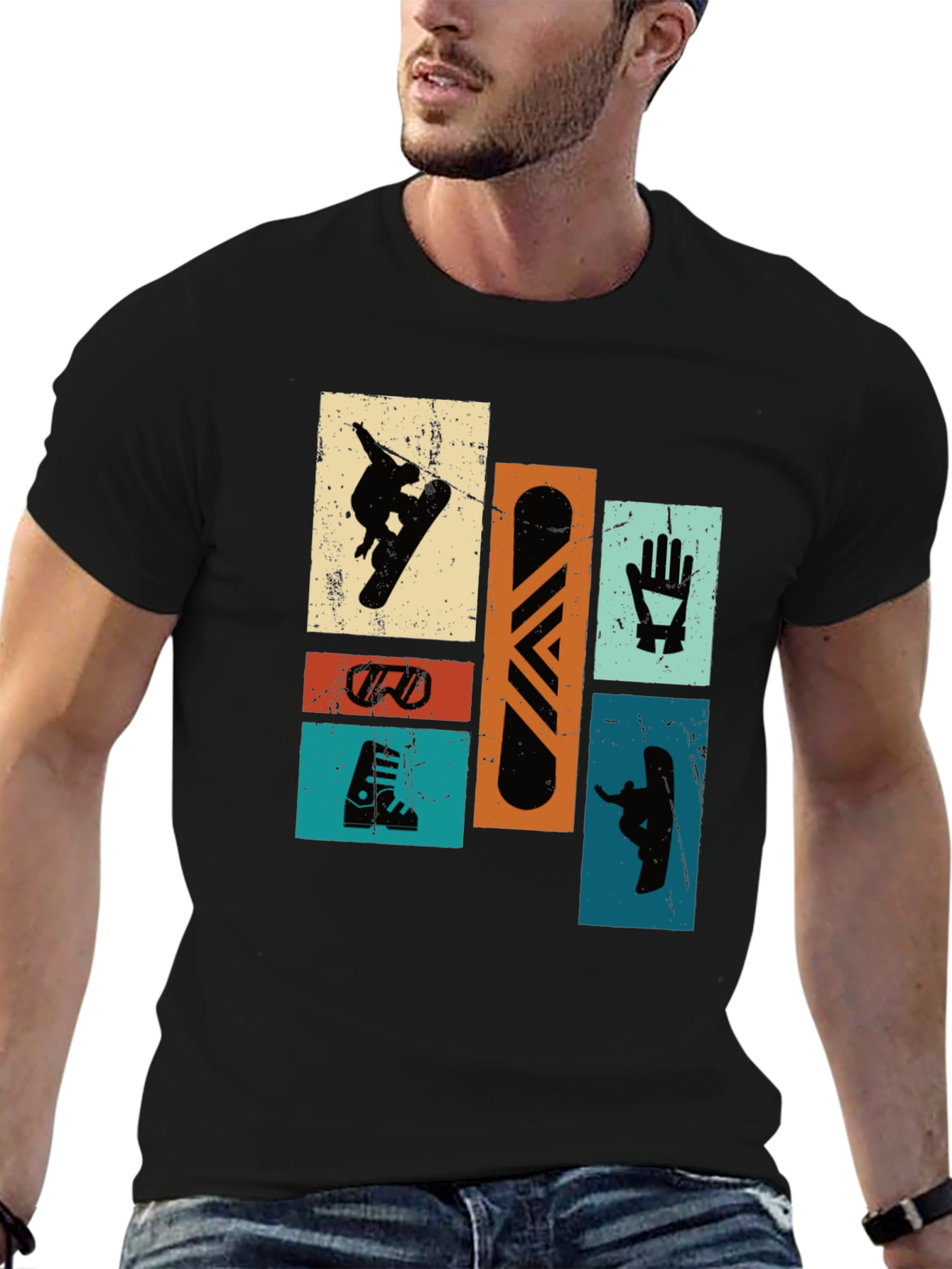 Retro Snowboarder T-Shirt - Black Graphic Tee