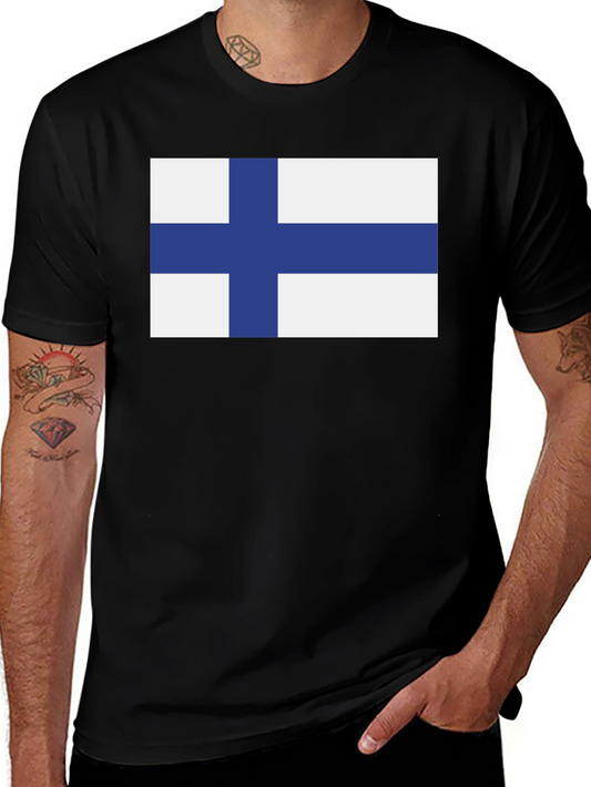 Finland Flag T-Shirt - Black Crew Neck Tee