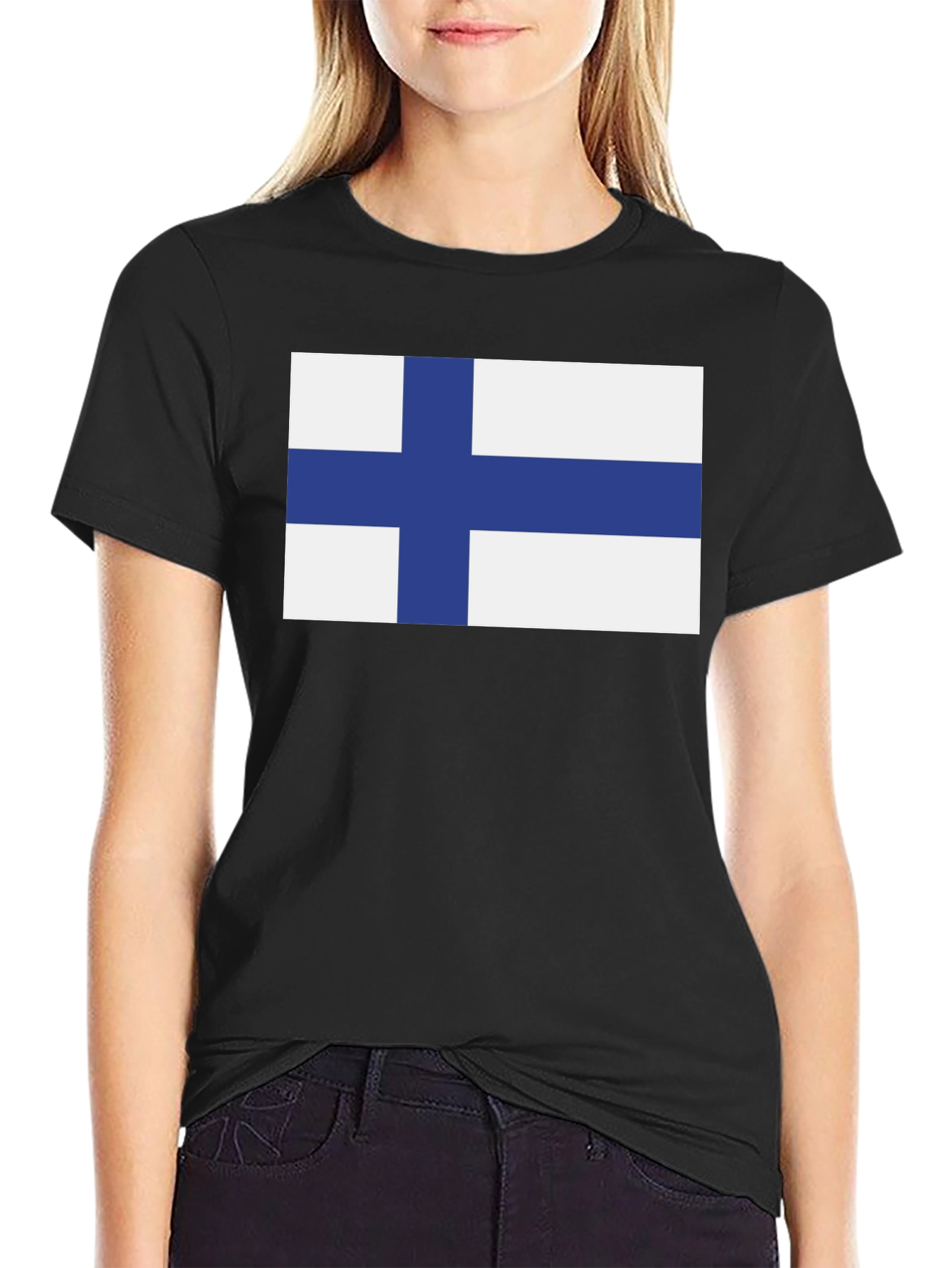 Finland Flag T-Shirt - Black Crew Neck Tee