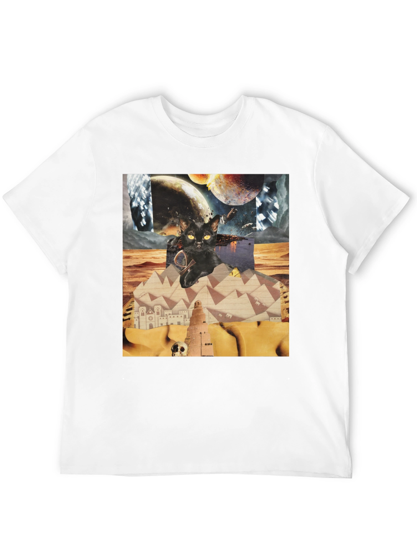 Surreal Cat Graphic Tee - Black Cotton Shirt