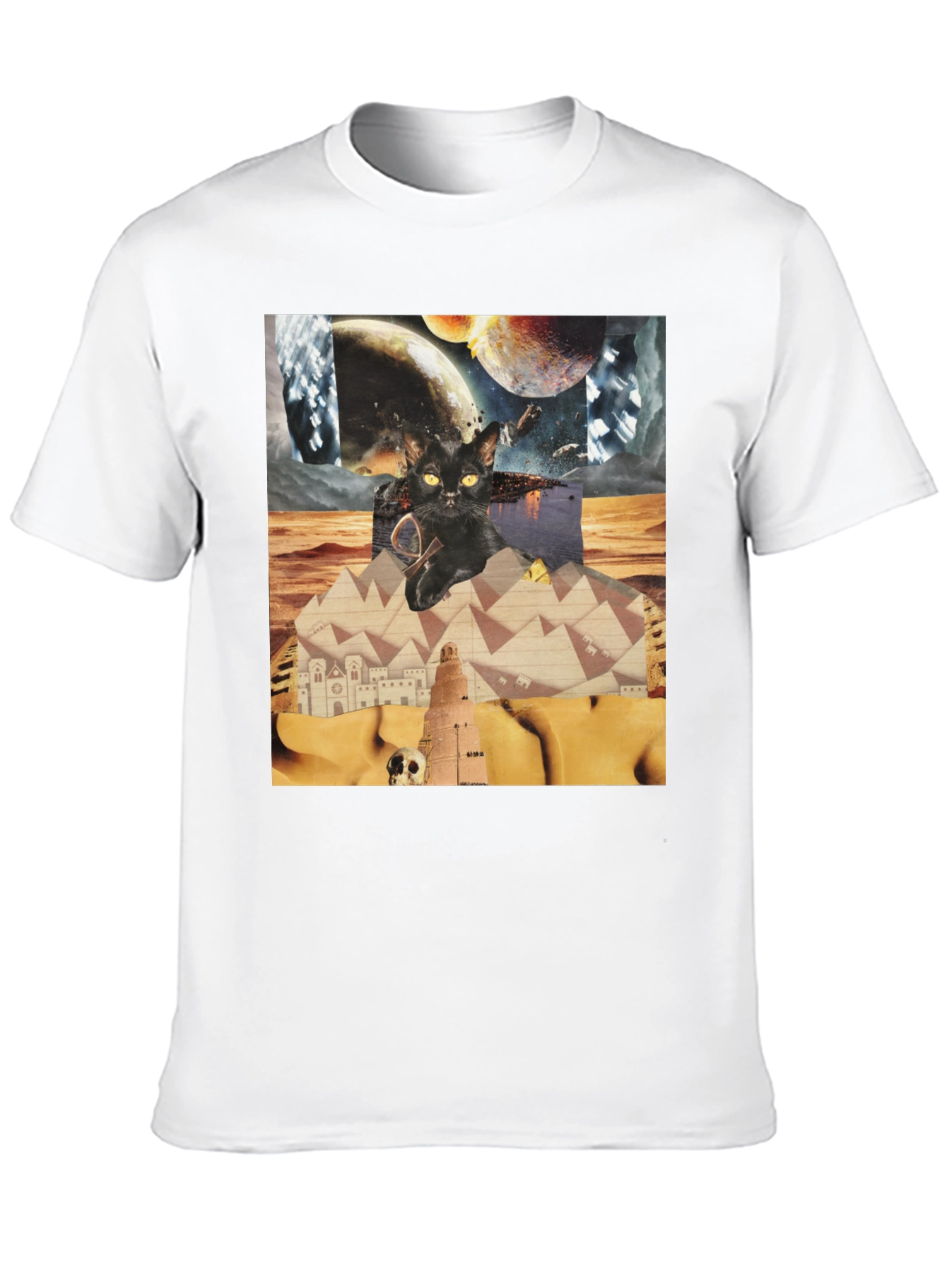Surreal Cat Graphic Tee - Black Cotton Shirt