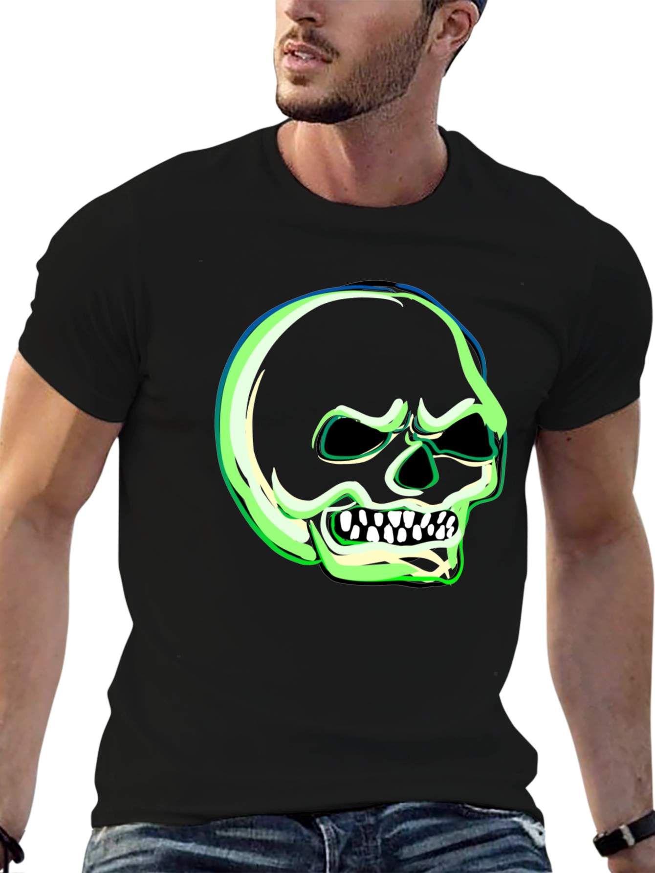 Glow-in-the-Dark Skull Graphic T-Shirt