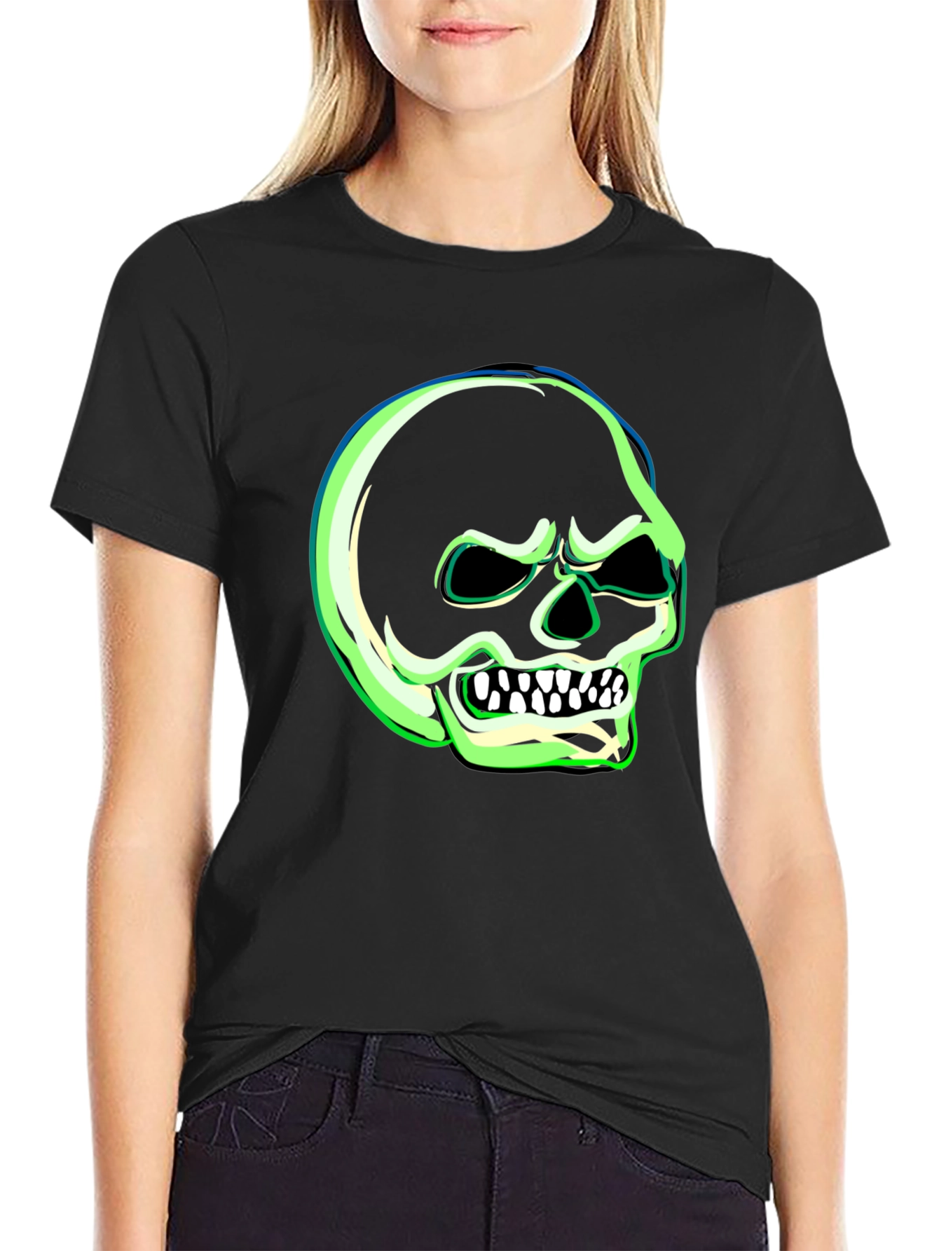 Glow-in-the-Dark Skull Graphic T-Shirt