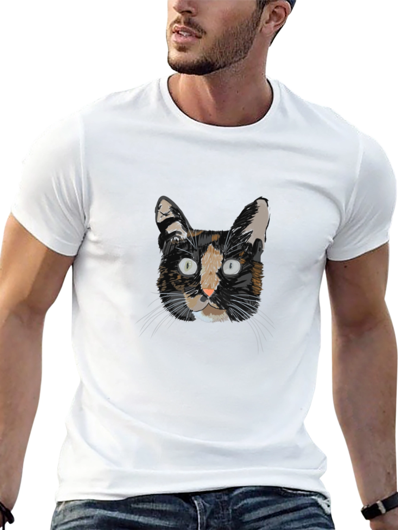 Cool Cat Portrait Graphic T-Shirt - Black