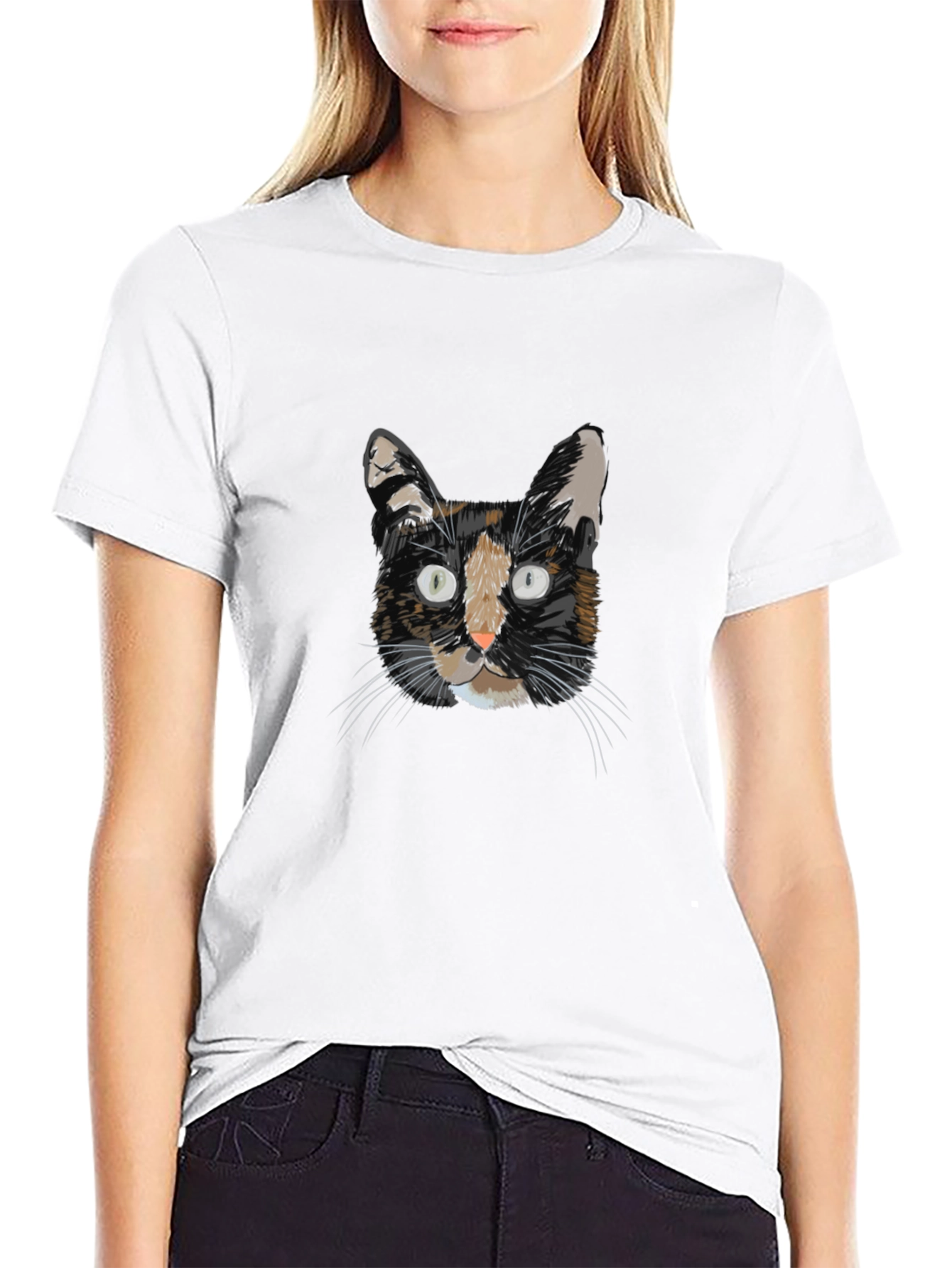 Cool Cat Portrait Graphic T-Shirt - Black