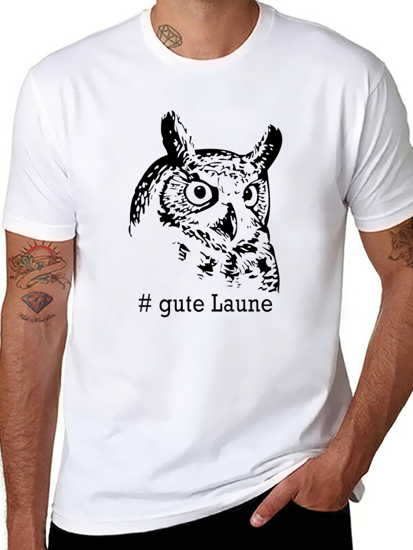 Mens Black Owl Graphic Tee - Gute Laune