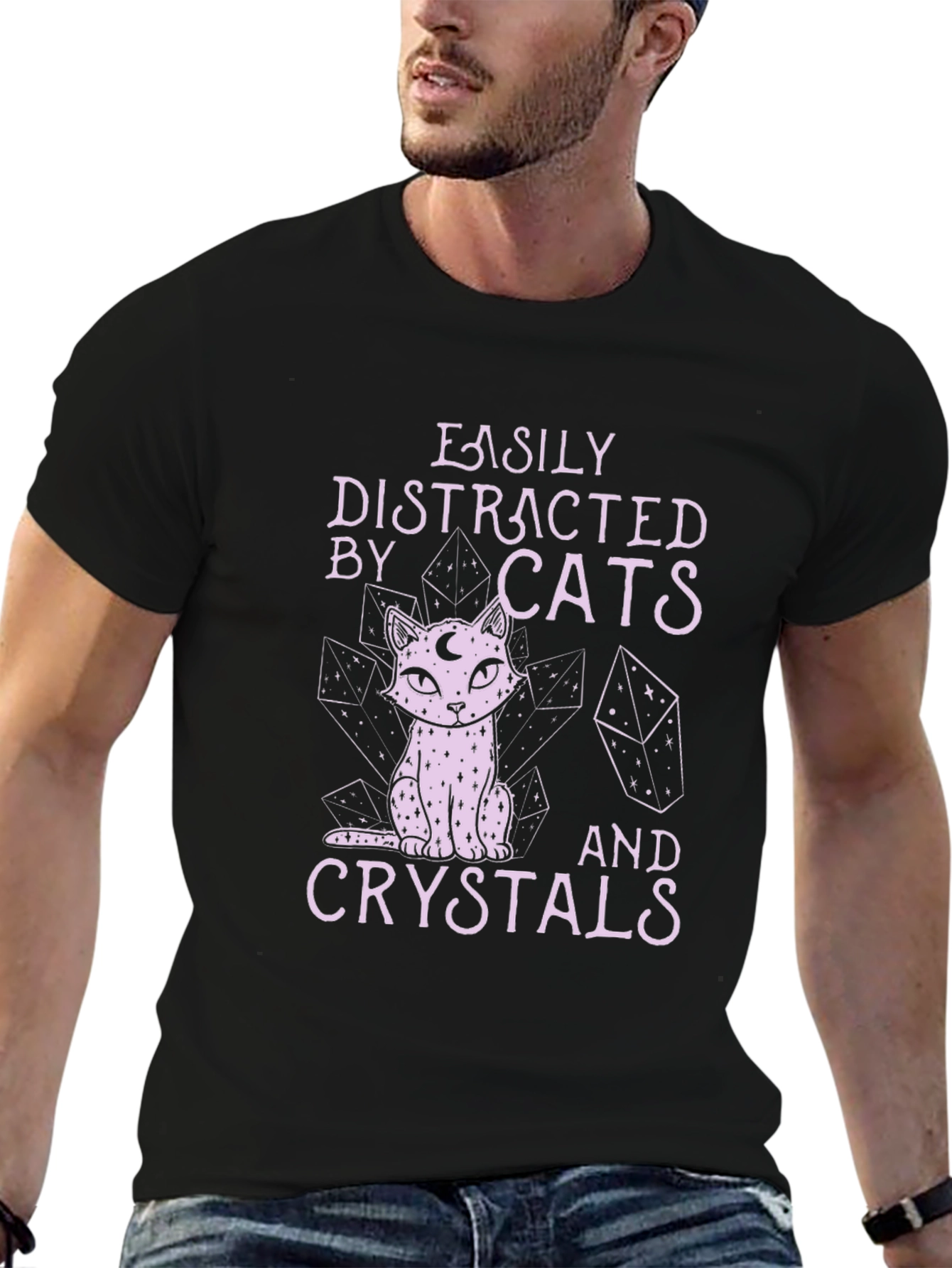 Easily Distracted by Cats and Crystals T-Shirt