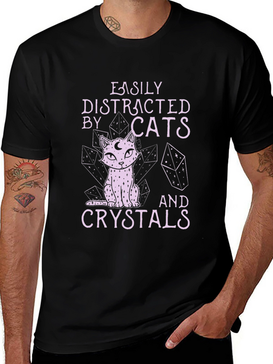 Easily Distracted by Cats and Crystals T-Shirt