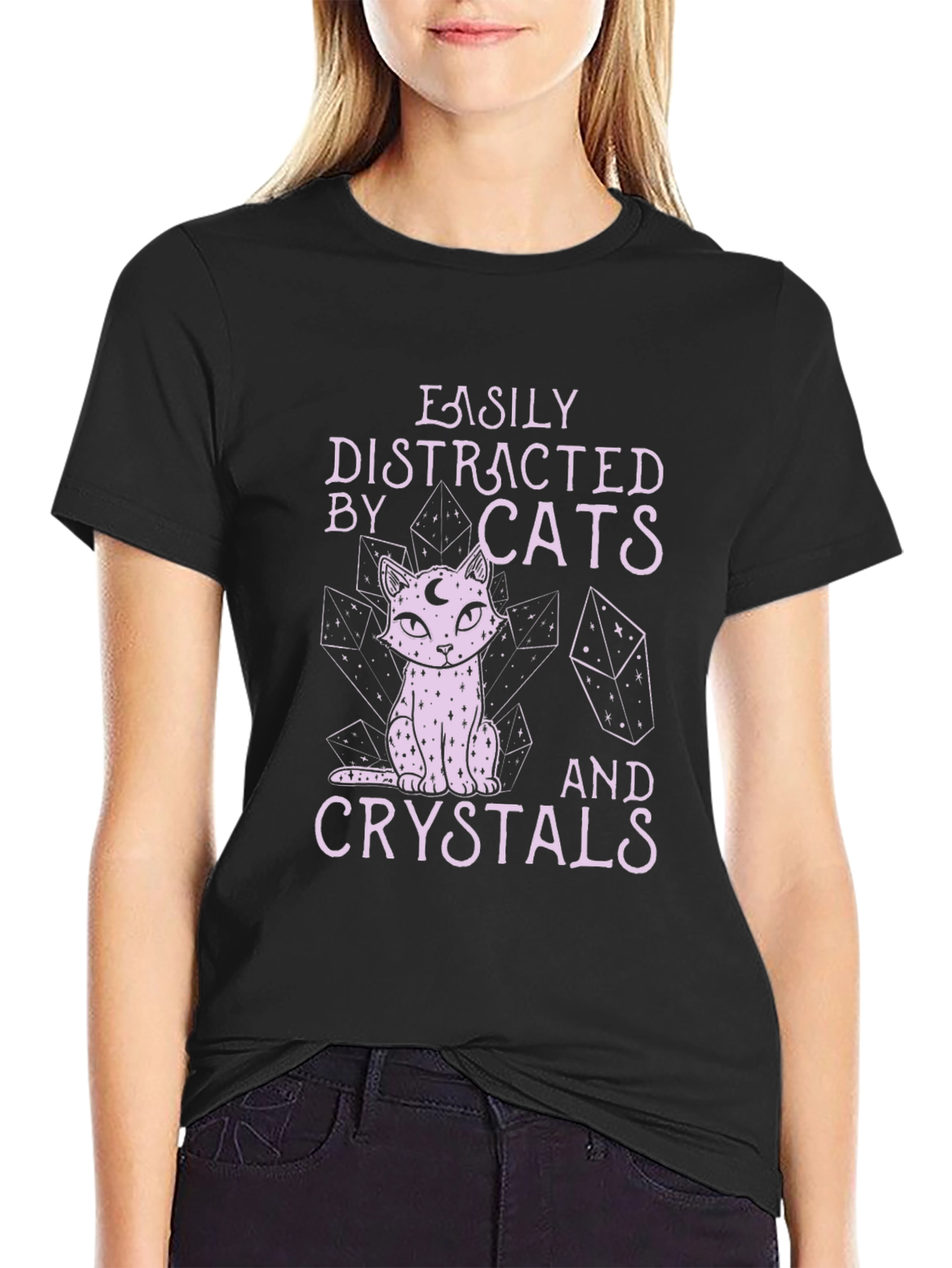 Easily Distracted by Cats and Crystals T-Shirt
