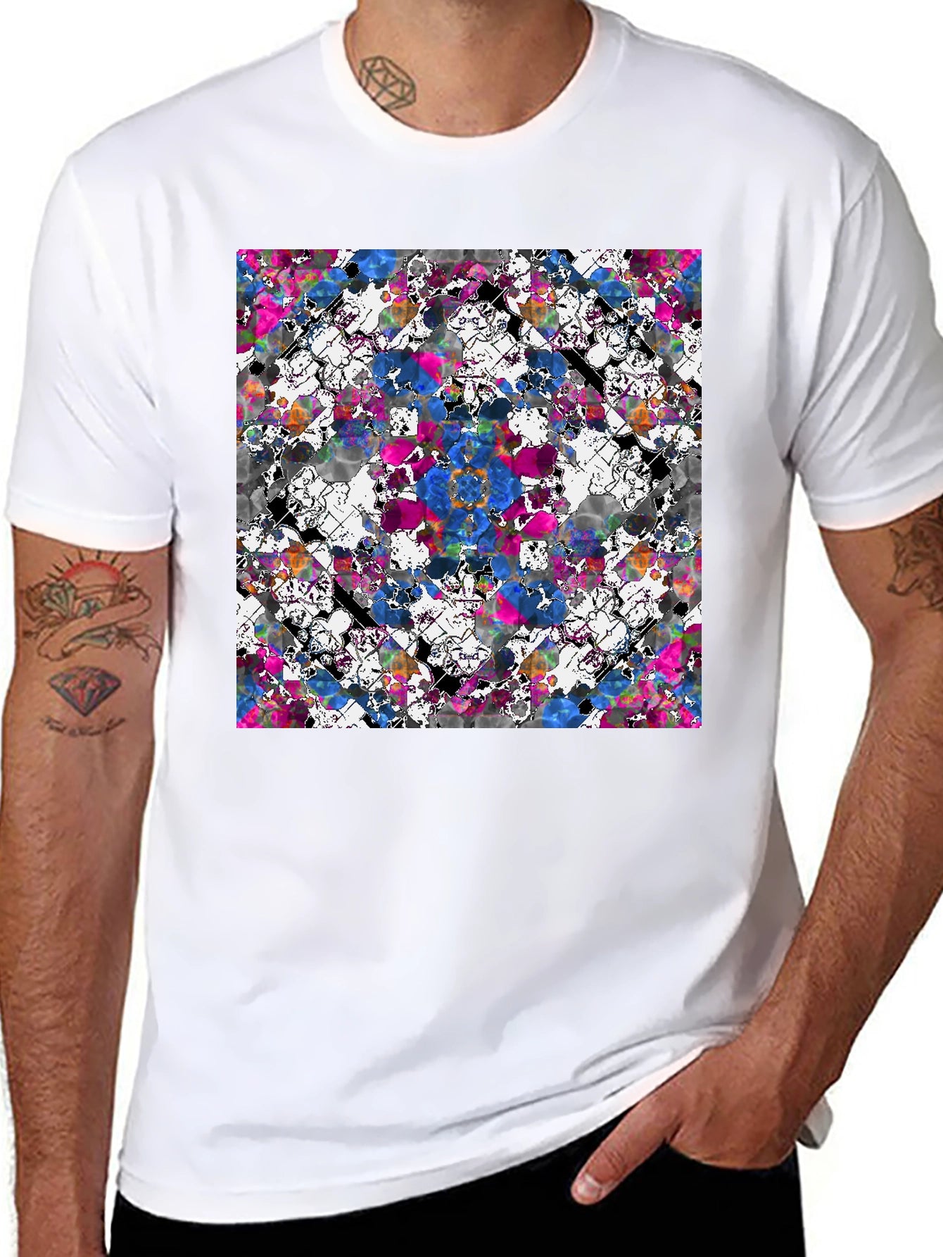 Abstract Floral Print Black T-Shirt