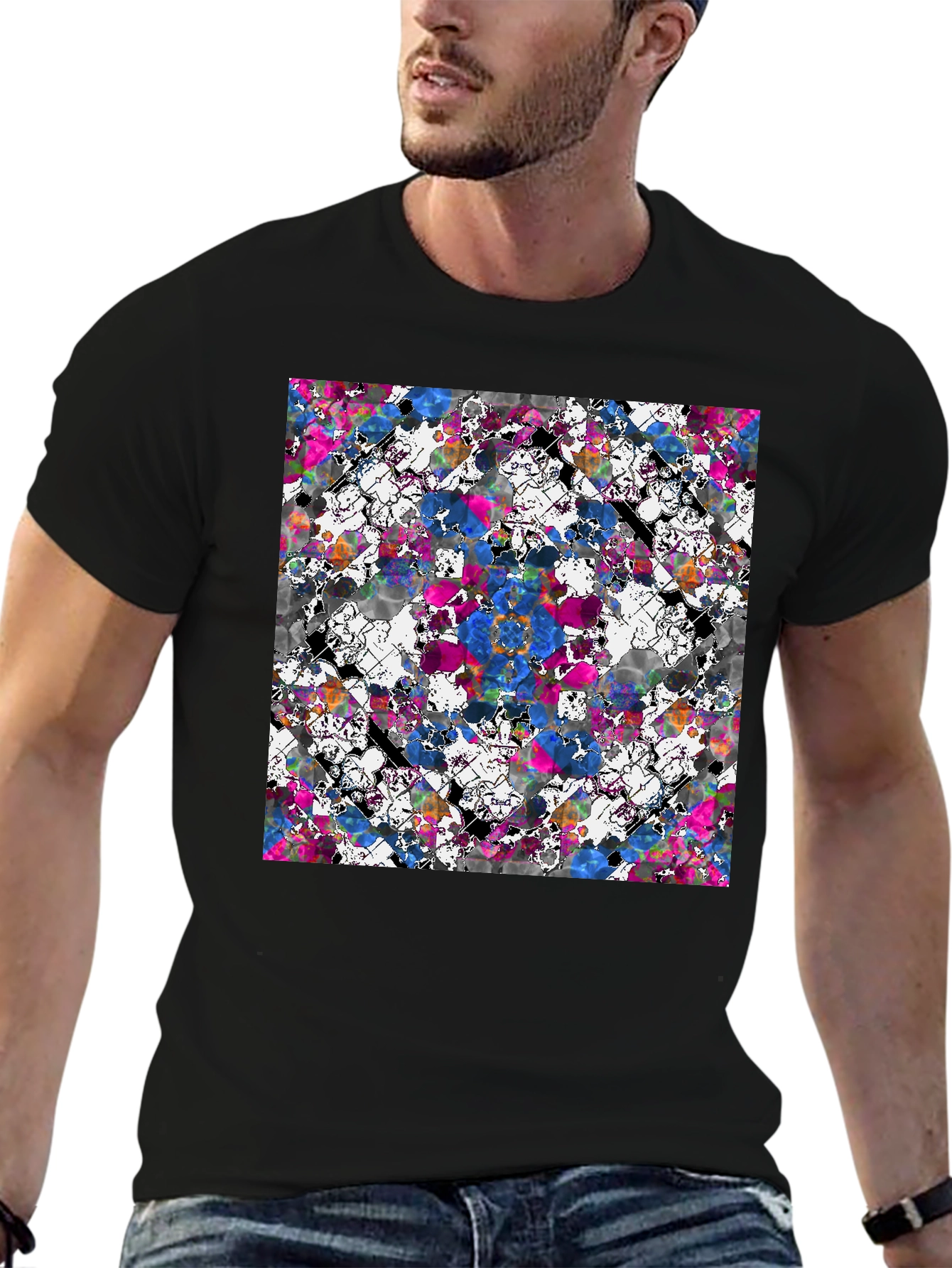 Abstract Floral Print Black T-Shirt