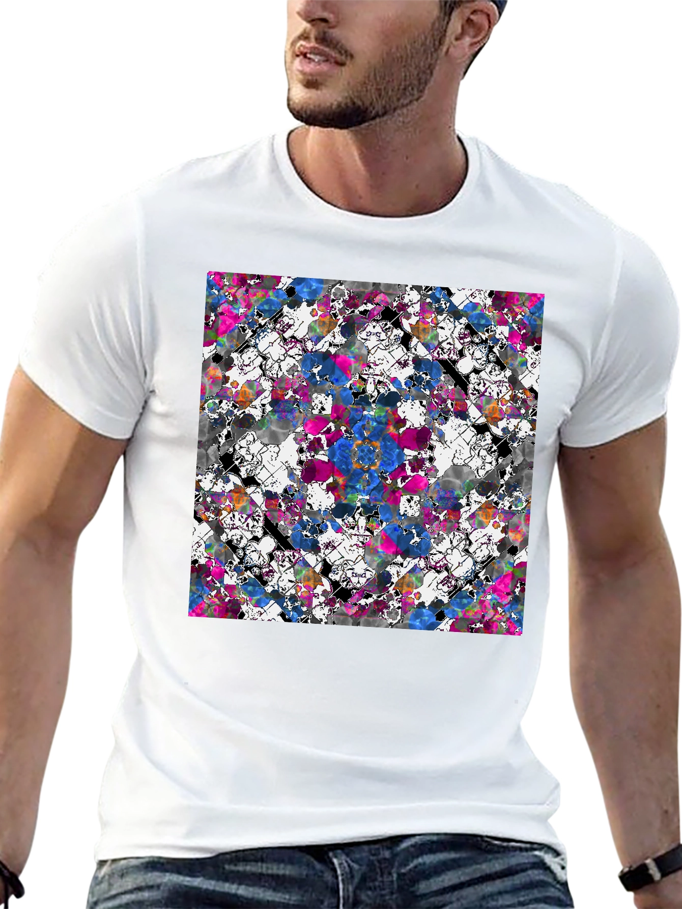 Abstract Floral Print Black T-Shirt