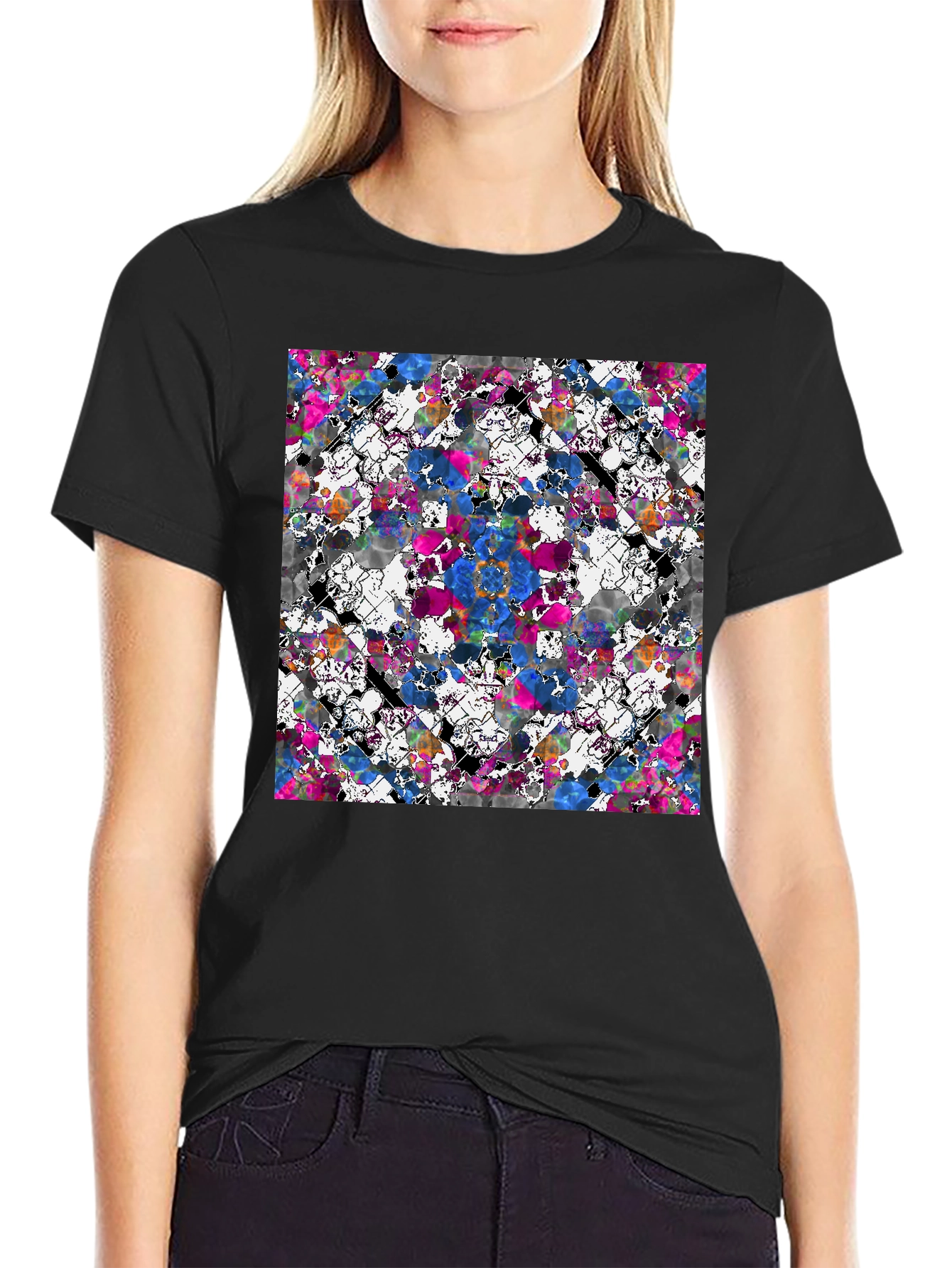 Abstract Floral Print Black T-Shirt
