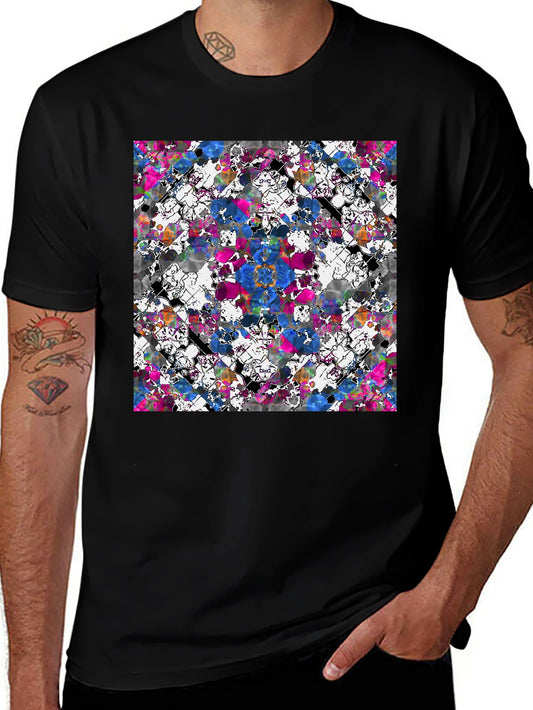 Abstract Floral Print Black T-Shirt