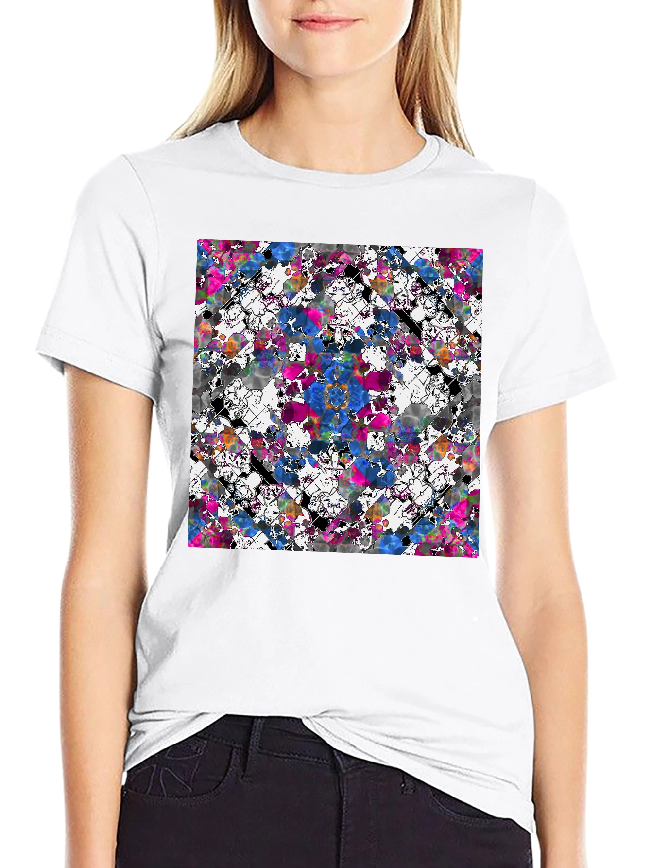 Abstract Floral Print Black T-Shirt