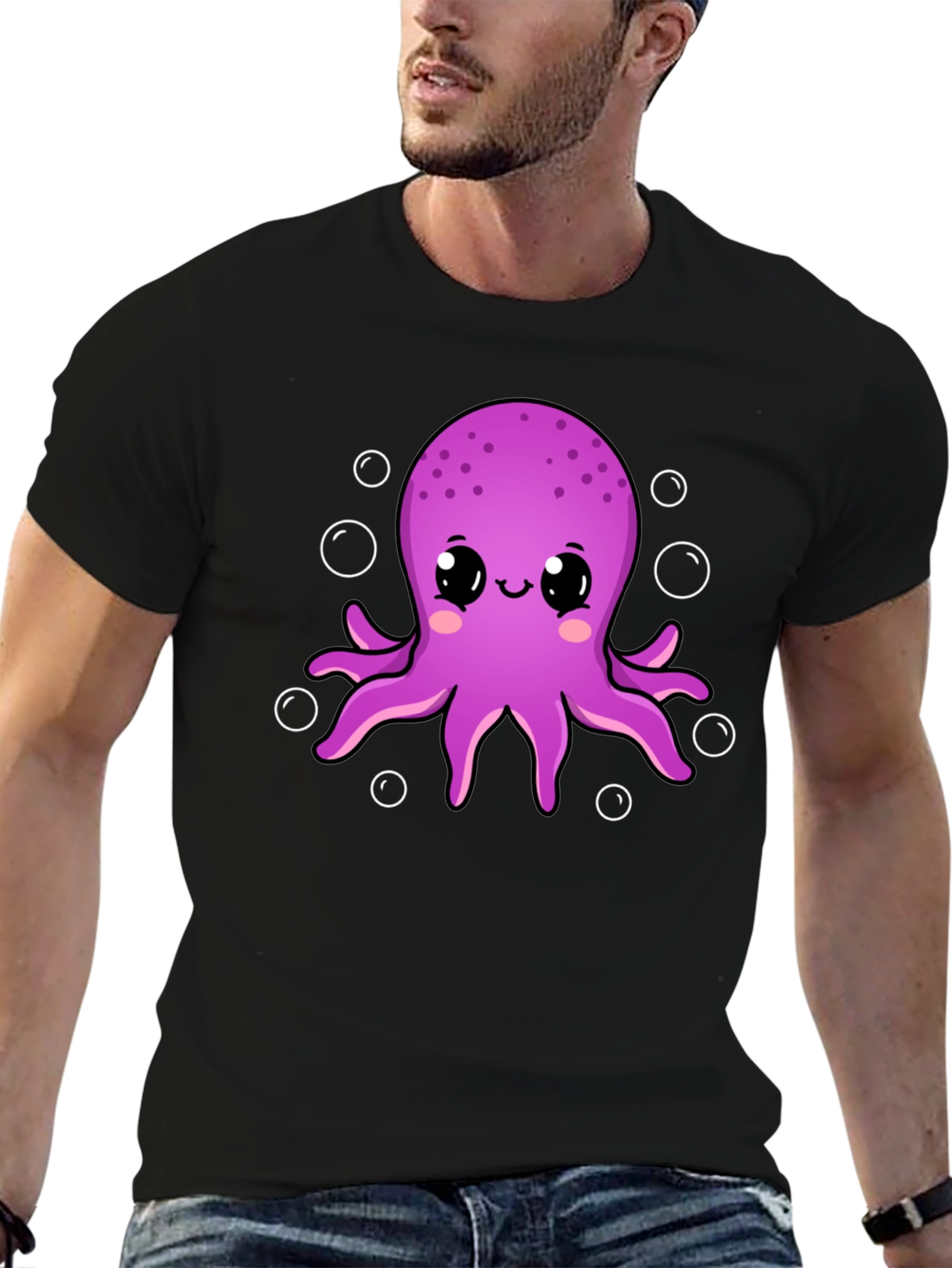 Cute Octopus Graphic Tee - Black Cotton Shirt