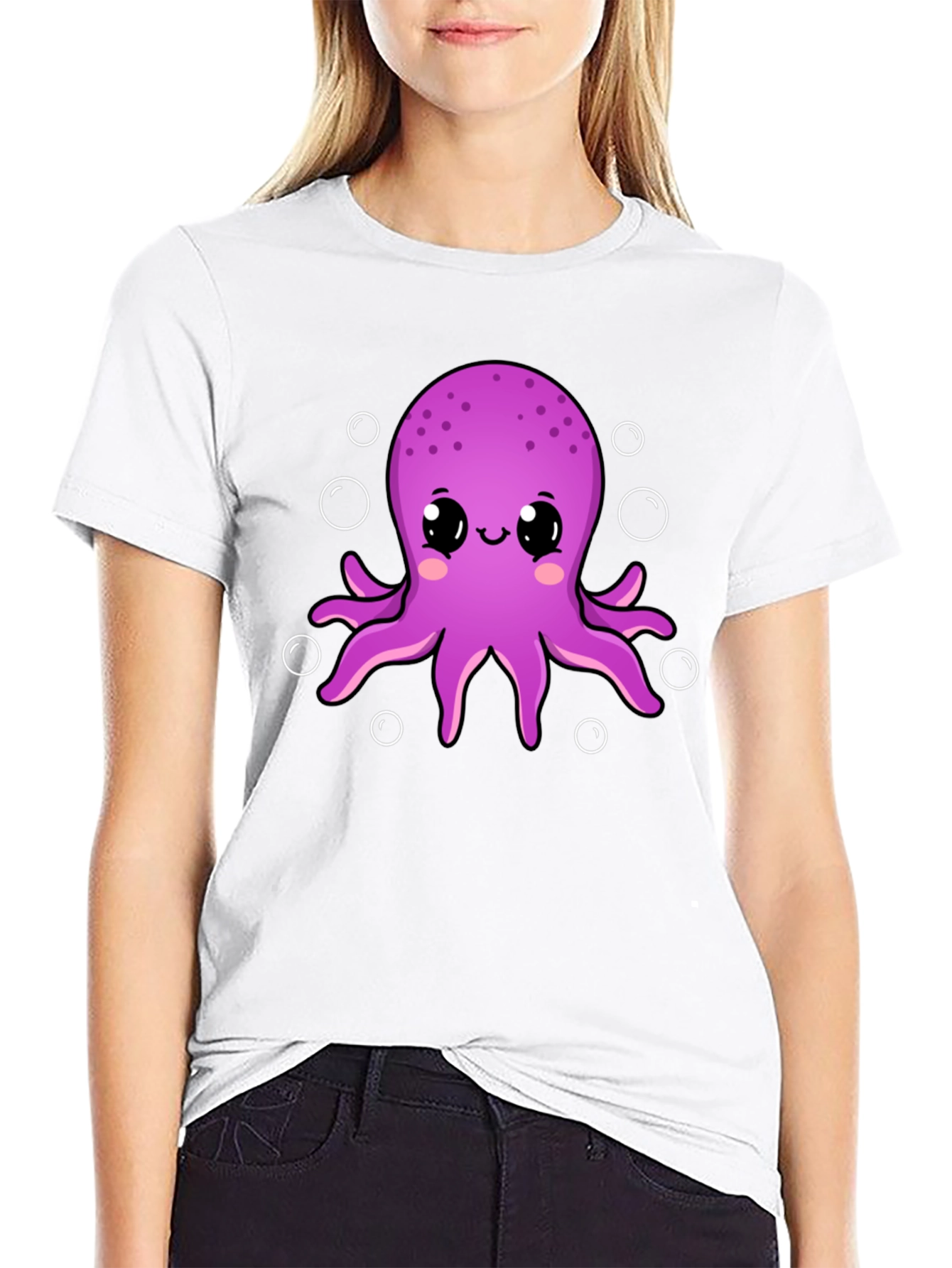 Cute Octopus Graphic Tee - Black Cotton Shirt